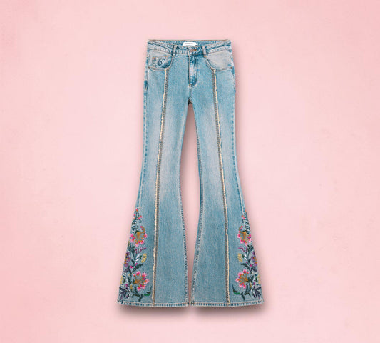 Floral Embroidered Flare Jeans - Above the Crowd Boutique