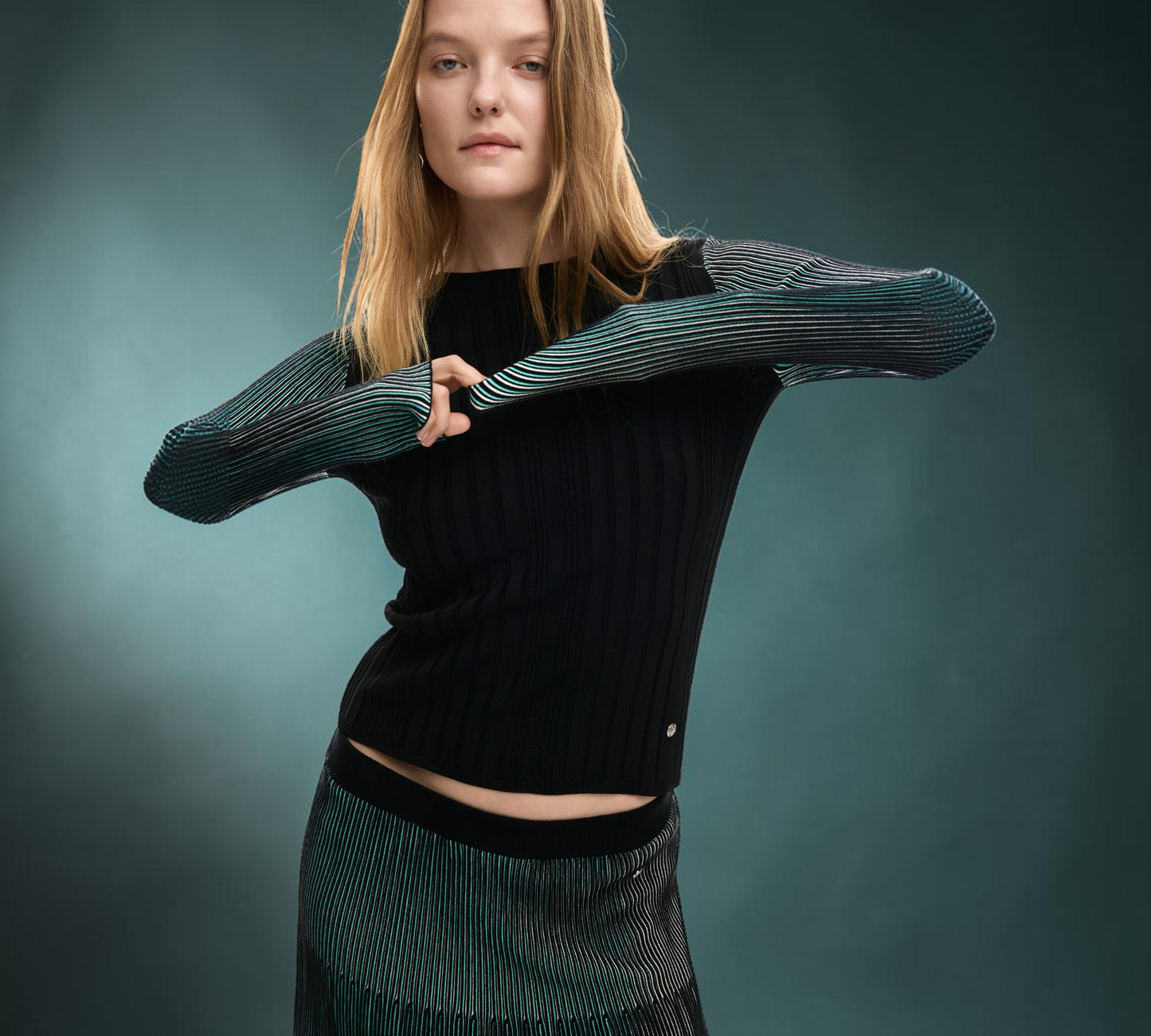 Ribbed Knit Sweater with Contrast Sleeves - Above the Crowd Boutique