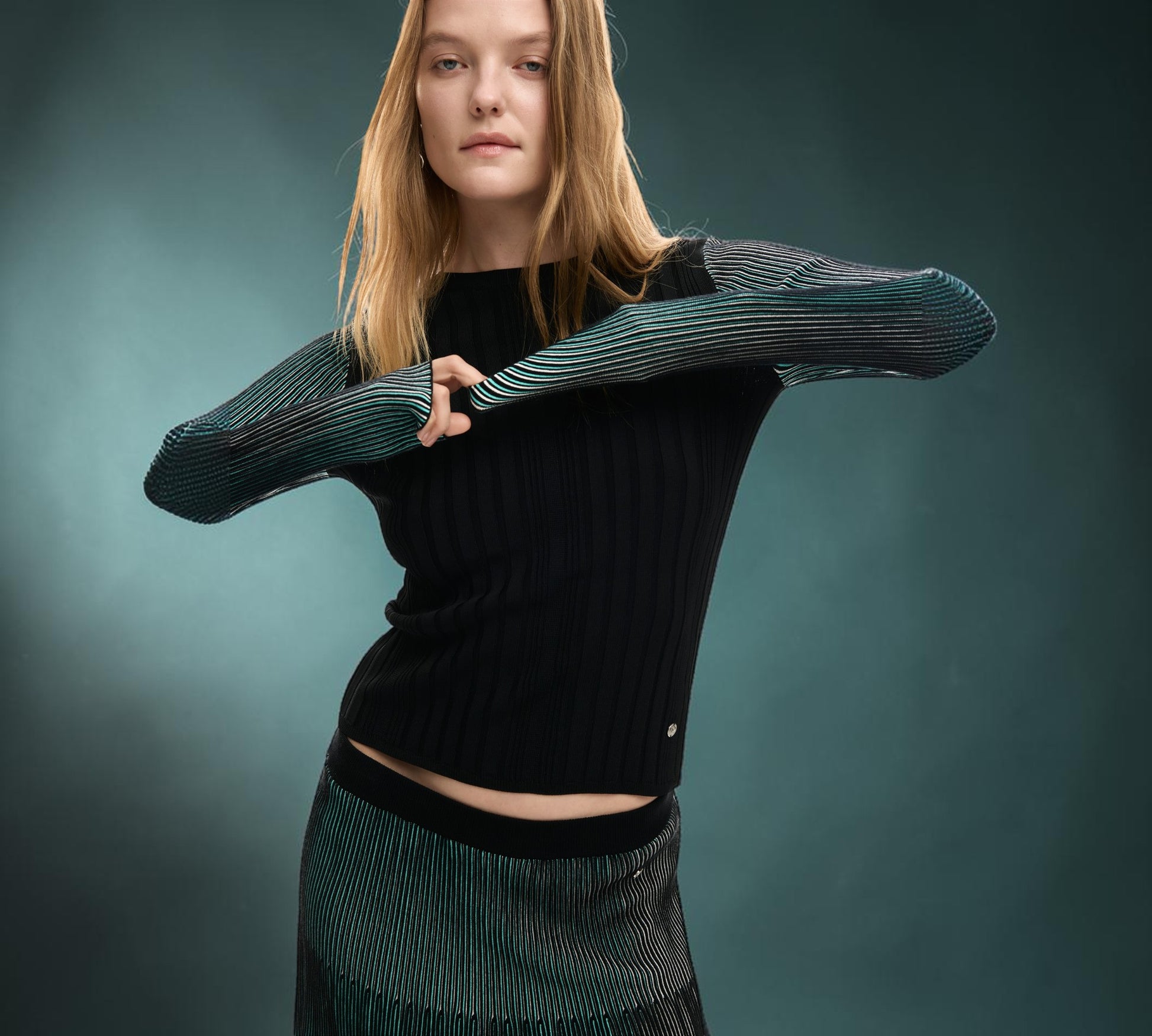Ribbed Knit Sweater with Contrast Sleeves - Above the Crowd Boutique
