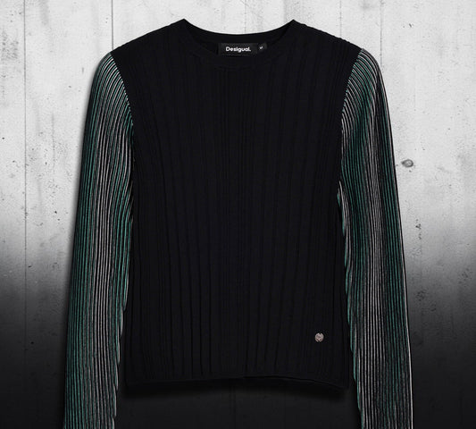 Ribbed Knit Sweater with Contrast Sleeves - Above the Crowd Boutique