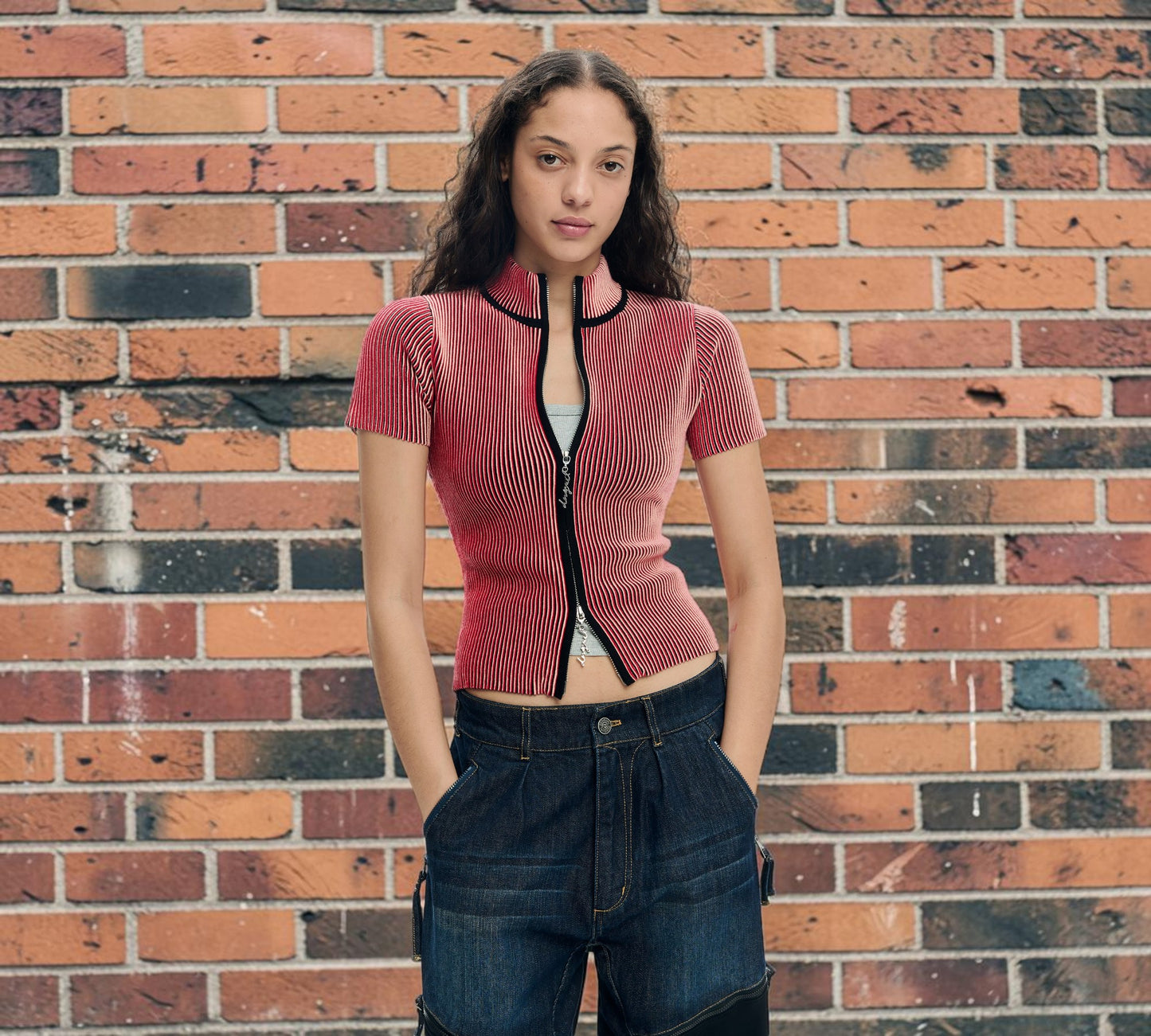 Ribbed Zip-Front Knit Top - Above the Crowd Boutique