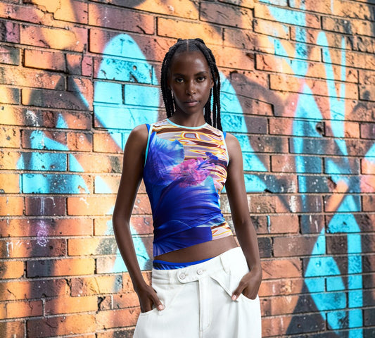 Abstract Floral Mesh Tank Top - Above the Crowd Boutique