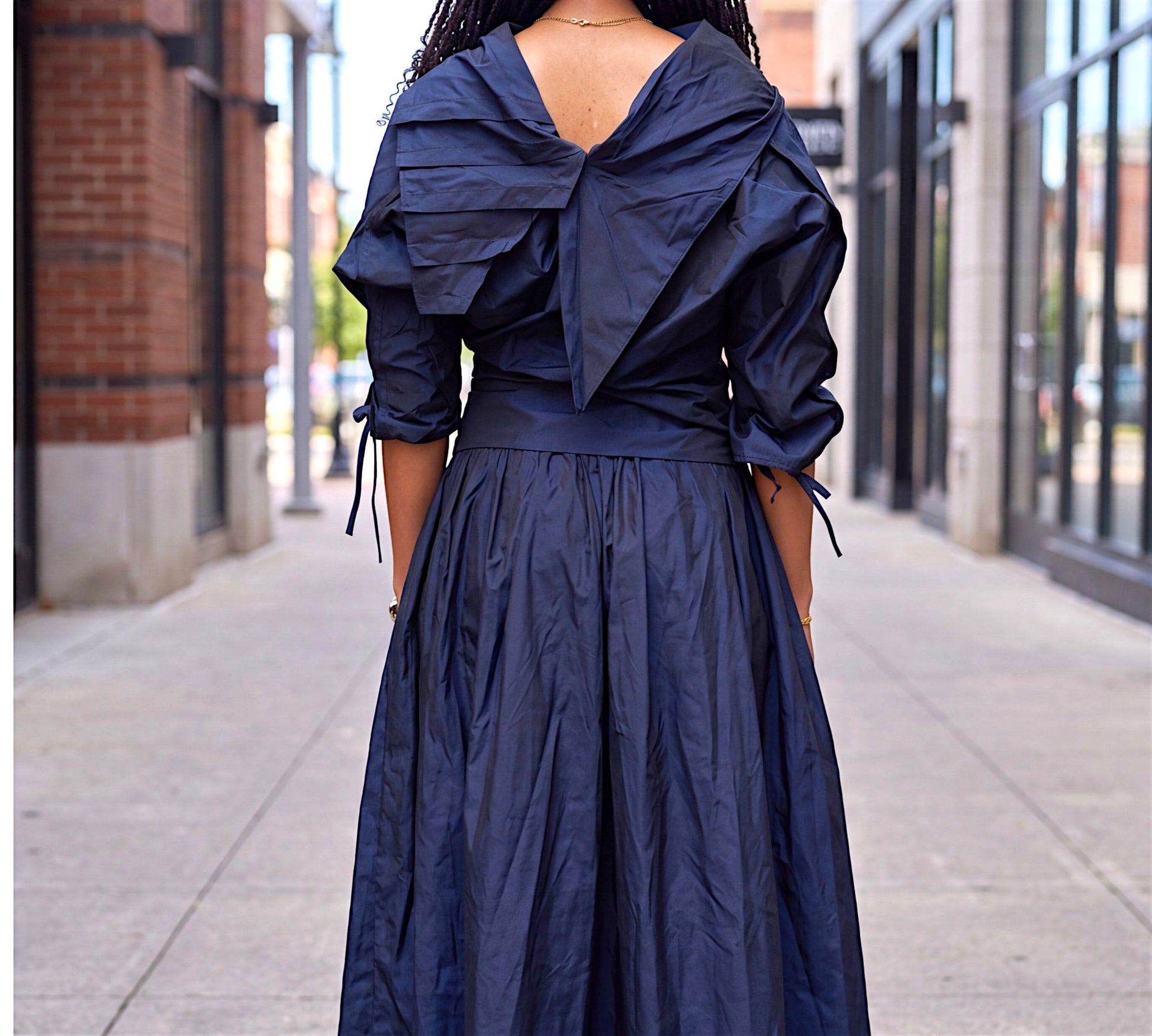 Navy Sculptural Draped Collar Cropped Top - Above the Crowd Boutique