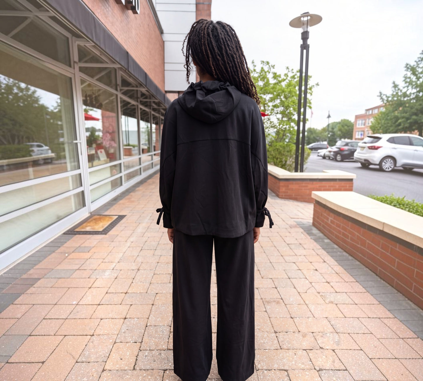 Black Avant-Garde Hooded Zip-Up Jacket with Crinkled Ruffle Trim -Above the Crowd Boutique