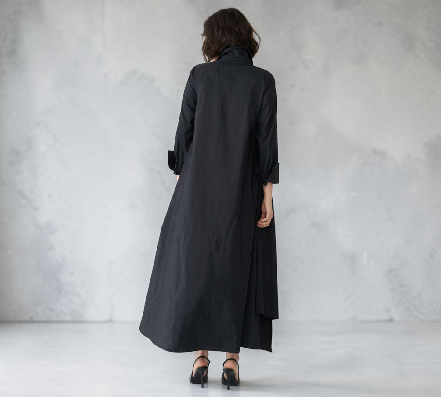 Black Textured Bust Shirt Dress with Voluminous Maxi Silhouette - Above the Crowd Boutique