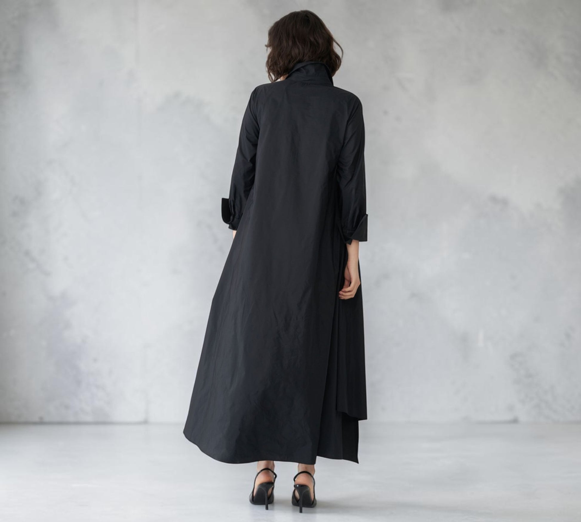 Black Textured Bust Shirt Dress with Voluminous Maxi Silhouette - Above the Crowd Boutique