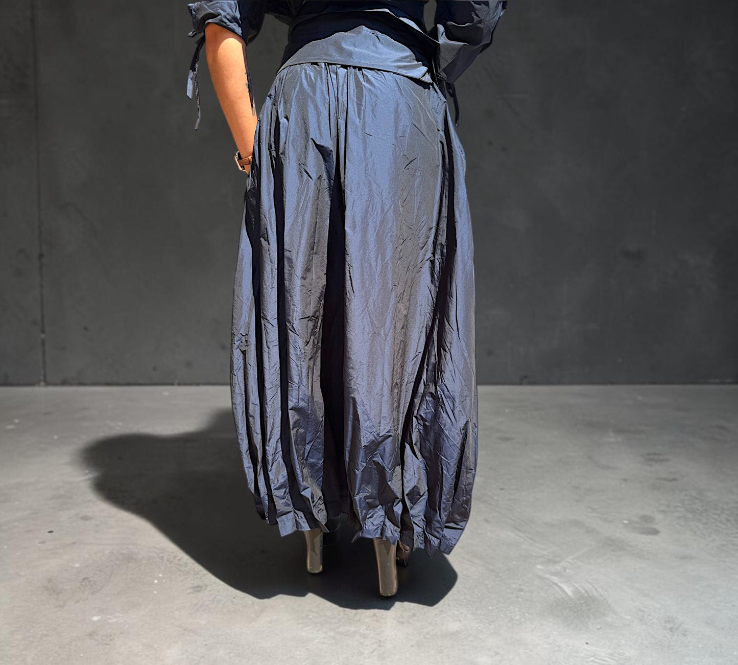 Navy Sculptural Balloon-Leg Pants with Wrap Tie Waist - Above the Crowd Boutique