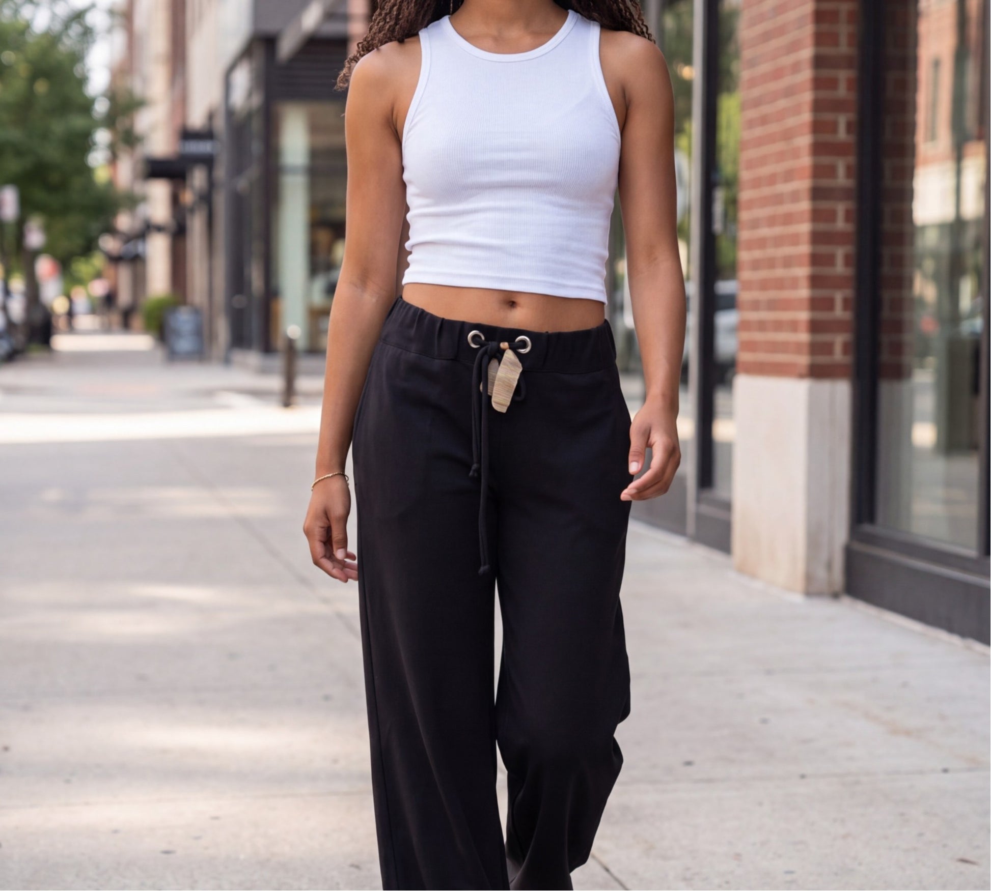 Black Relaxed Wide-Leg Drawstring Pants - Above the Crowd Boutique