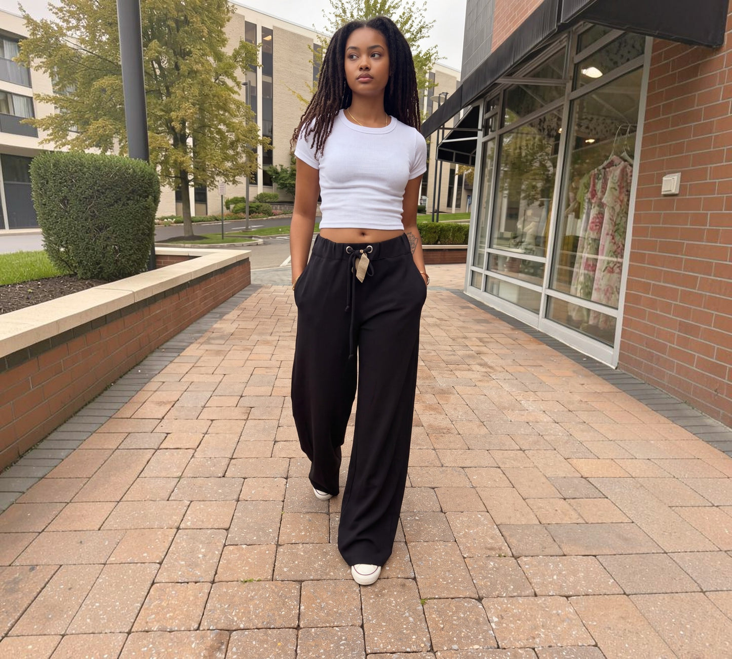 Black Relaxed Wide-Leg Drawstring Pants - Above the Crowd Boutique