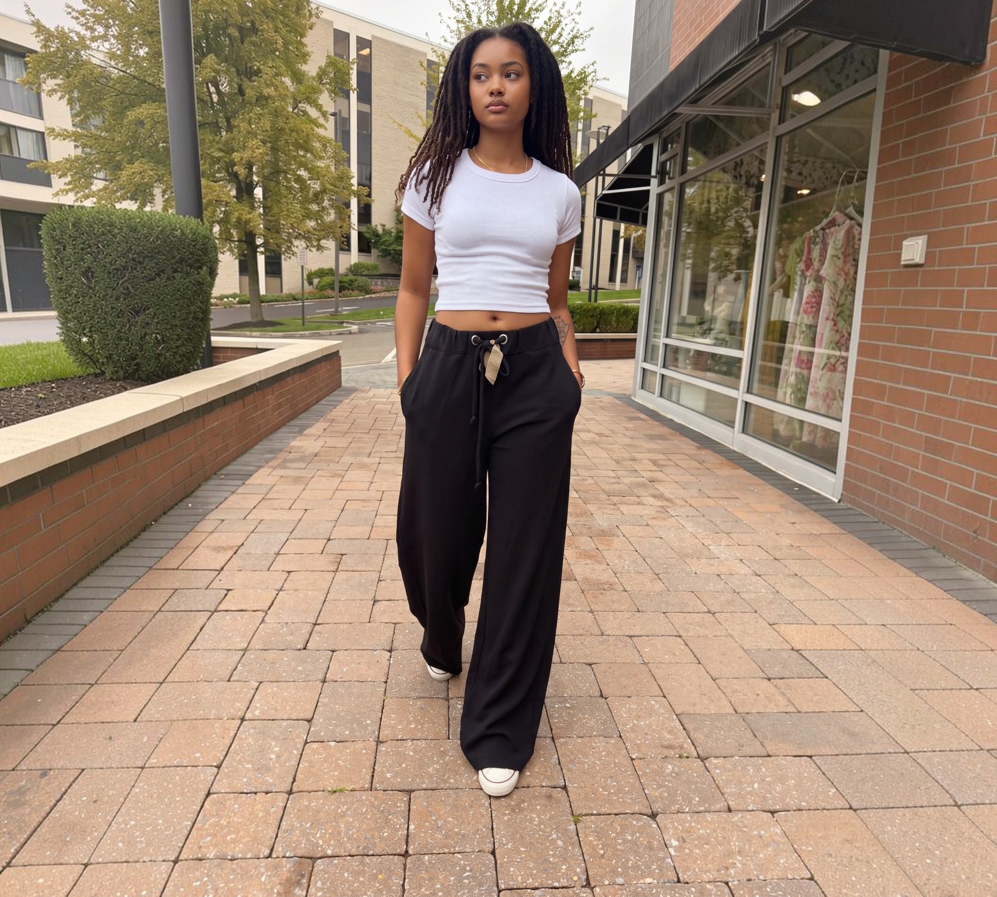 Black Relaxed Wide-Leg Drawstring Pants - Above the Crowd Boutique
