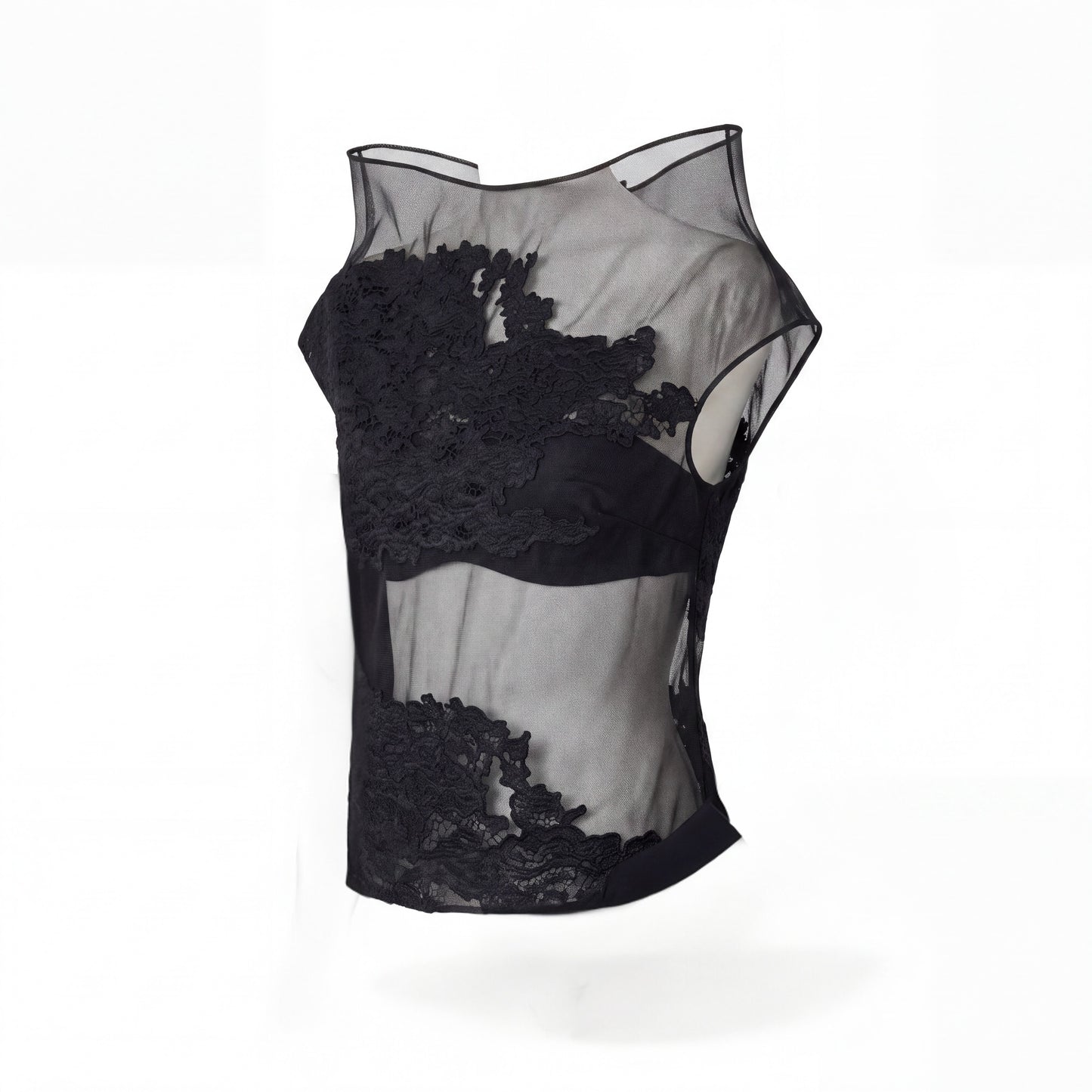 Black Sheer Mesh & Lace Sculptural Blouse -  Above the Crowd Boutique