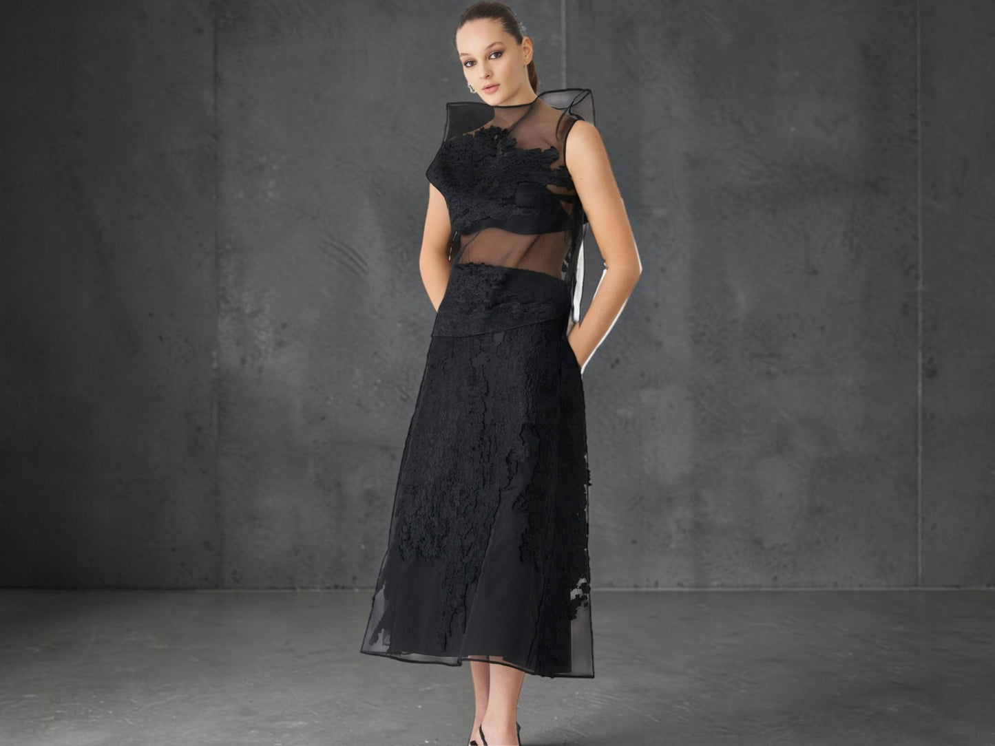 Black Sheer Mesh & Lace Sculptural Blouse -  Above the Crowd Boutique