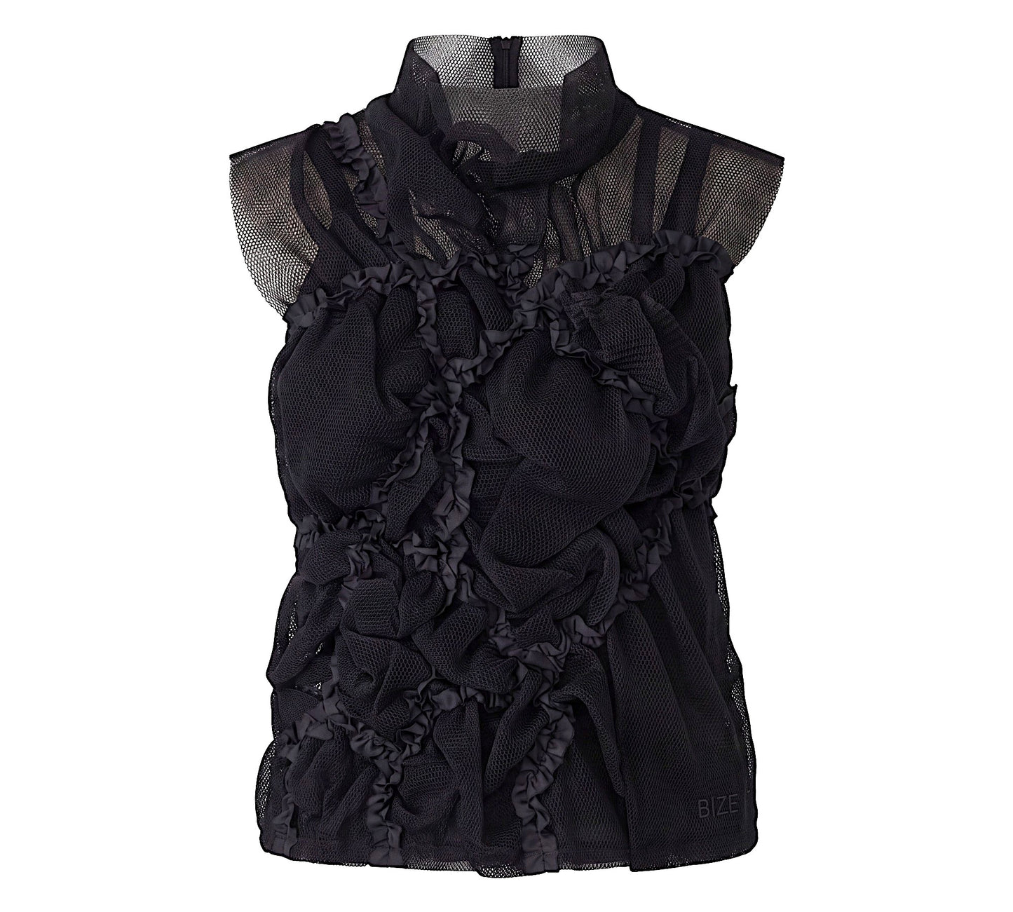 Black Sculptural Mesh Ruffle Statement Blouse - Above the Crowd Boutique
