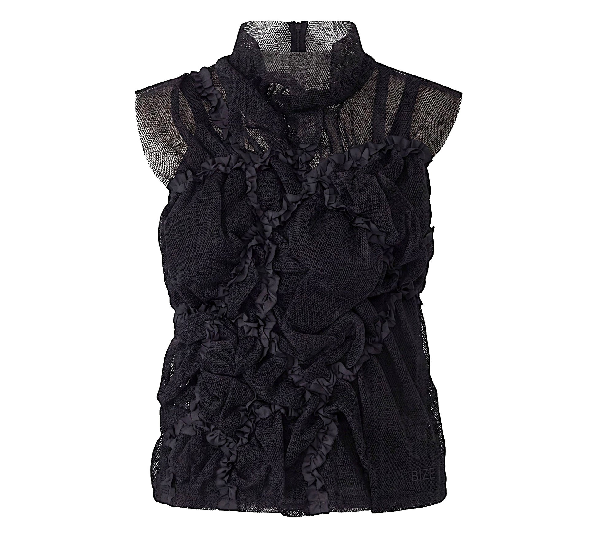 Black Sculptural Mesh Ruffle Statement Blouse - Above the Crowd Boutique