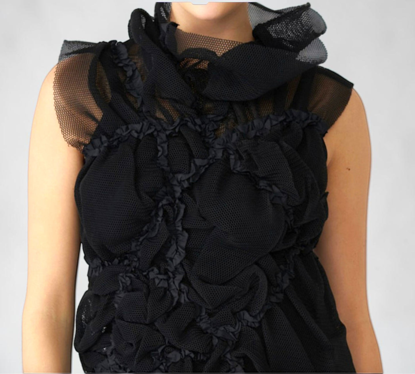 Black Sculptural Mesh Ruffle Statement Blouse - Above the Crowd Boutique