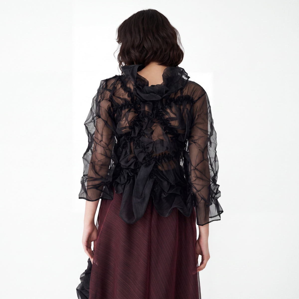 Black Sheer Organza Ruffle Statement Blouse - Above the Crowd Boutique