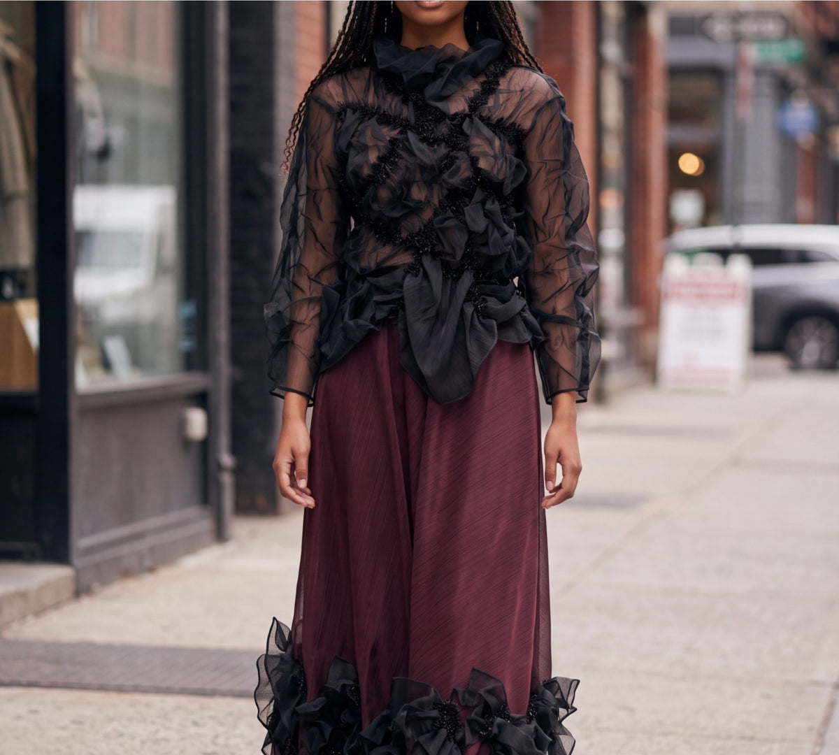 Black Sheer Organza Ruffle Statement Blouse - Above the Crowd Boutique