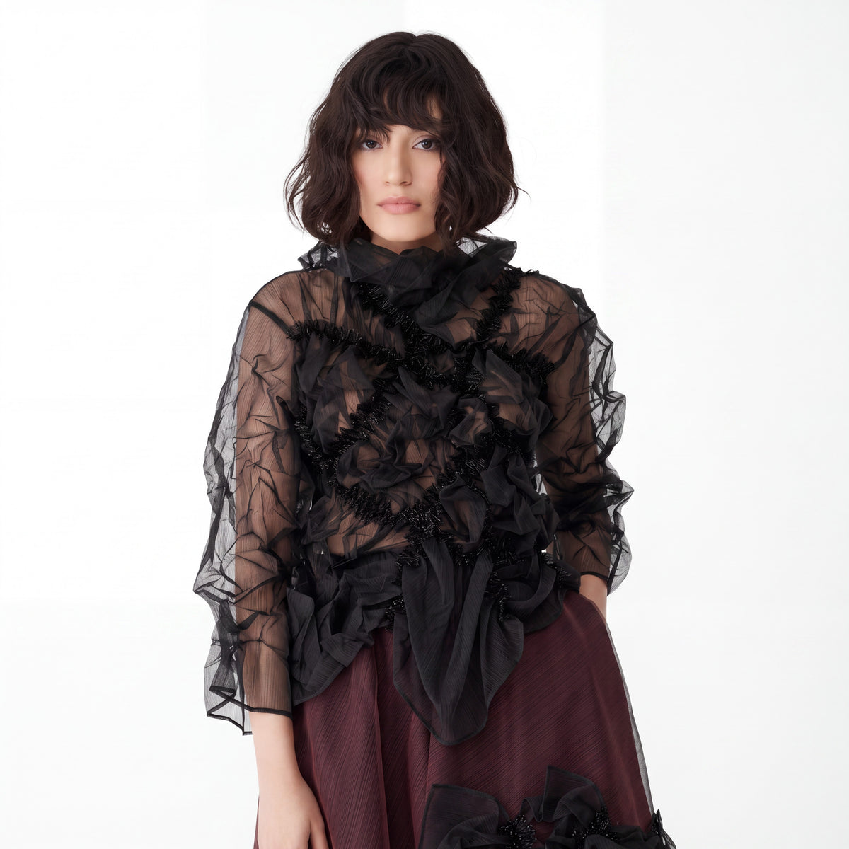 Black Sheer Organza Ruffle Statement Blouse - Above the Crowd Boutique