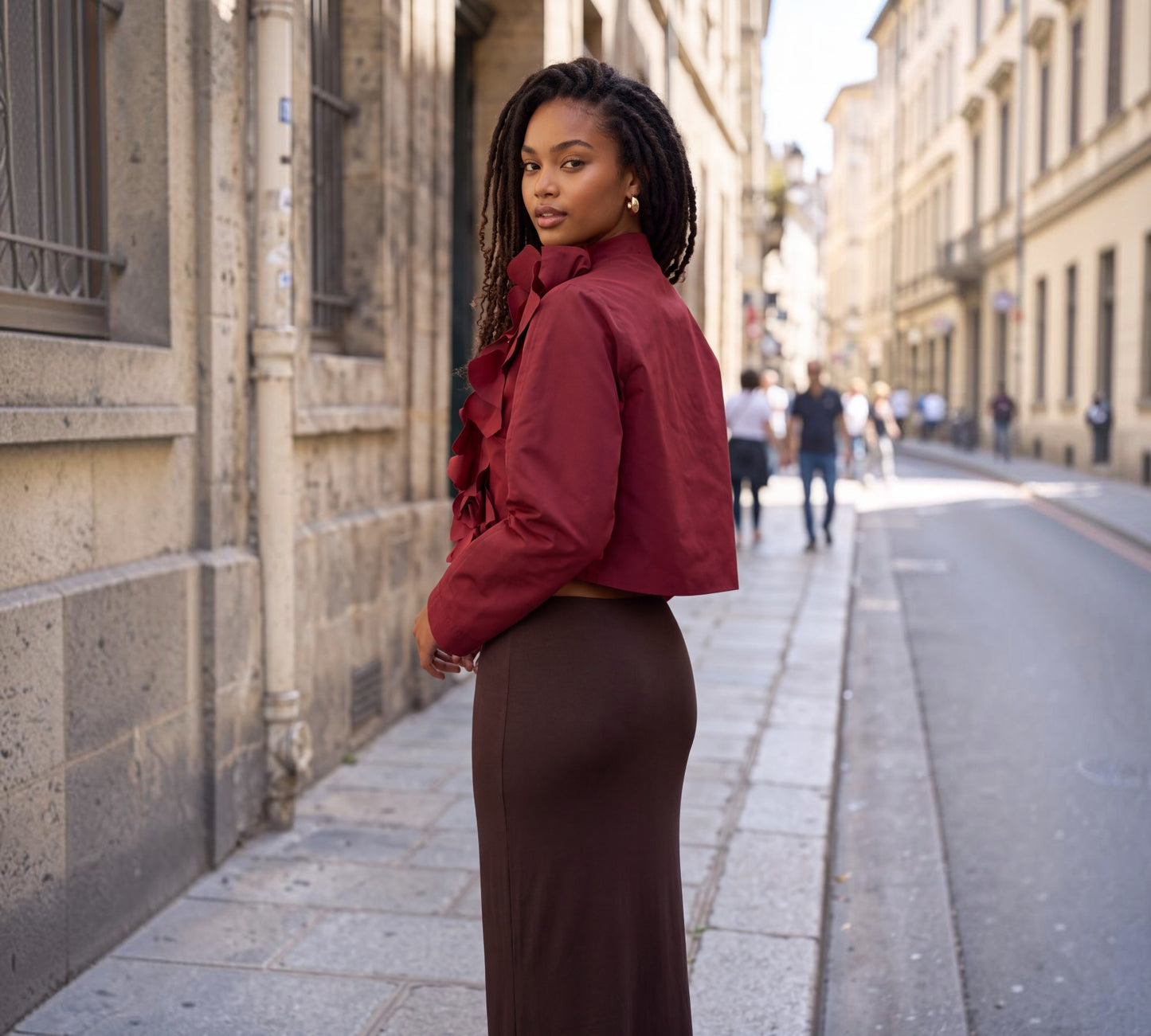 Burgundy 3D Floral Cropped Statement Jacket