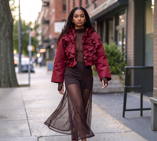 Burgundy 3D Floral Cropped Statement Jacket