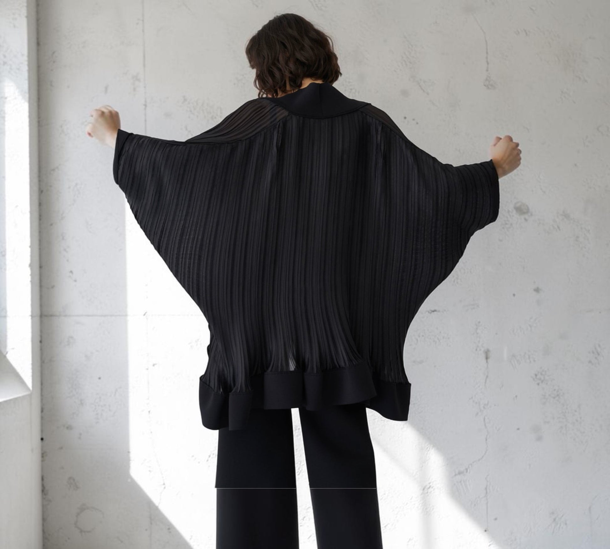 Black Pleated Batwing Cape Jacket - Above the Crowd Boutique