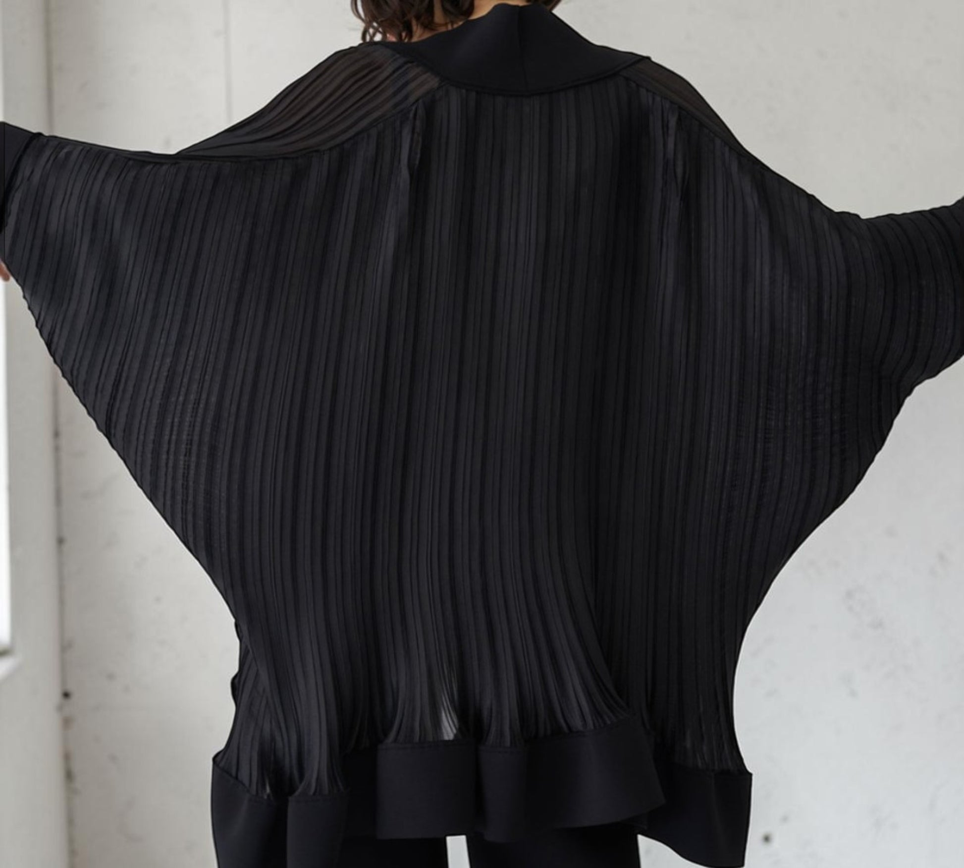 Black Pleated Batwing Cape Jacket - Above the Crowd Boutique