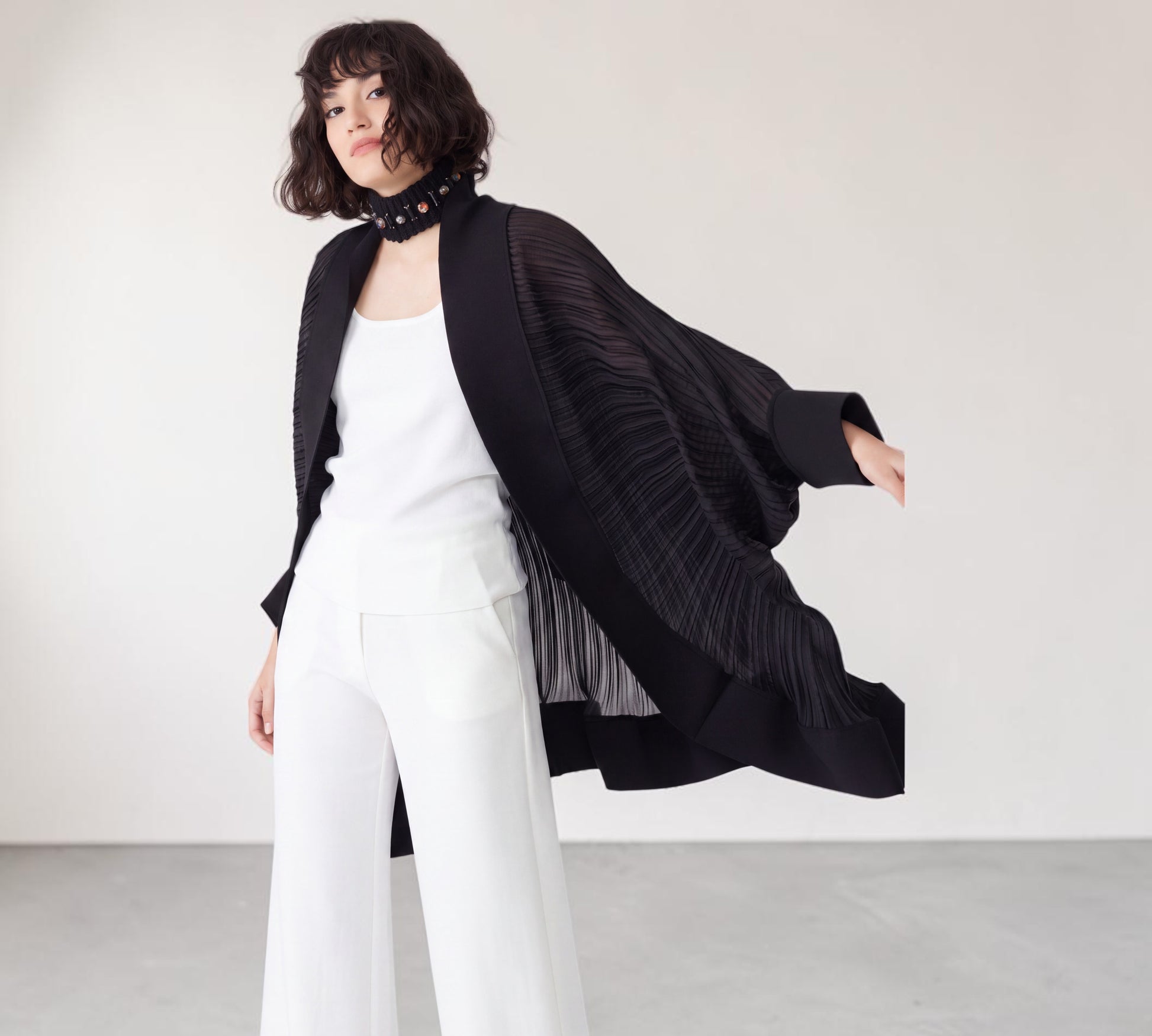 Black Pleated Batwing Cape Jacket - Above the Crowd Boutique