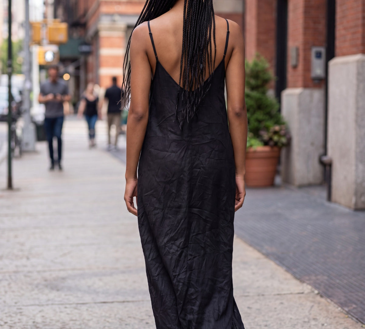 Black Crinkled Satin Slip Maxi Dress  Above the Crowd Boutique