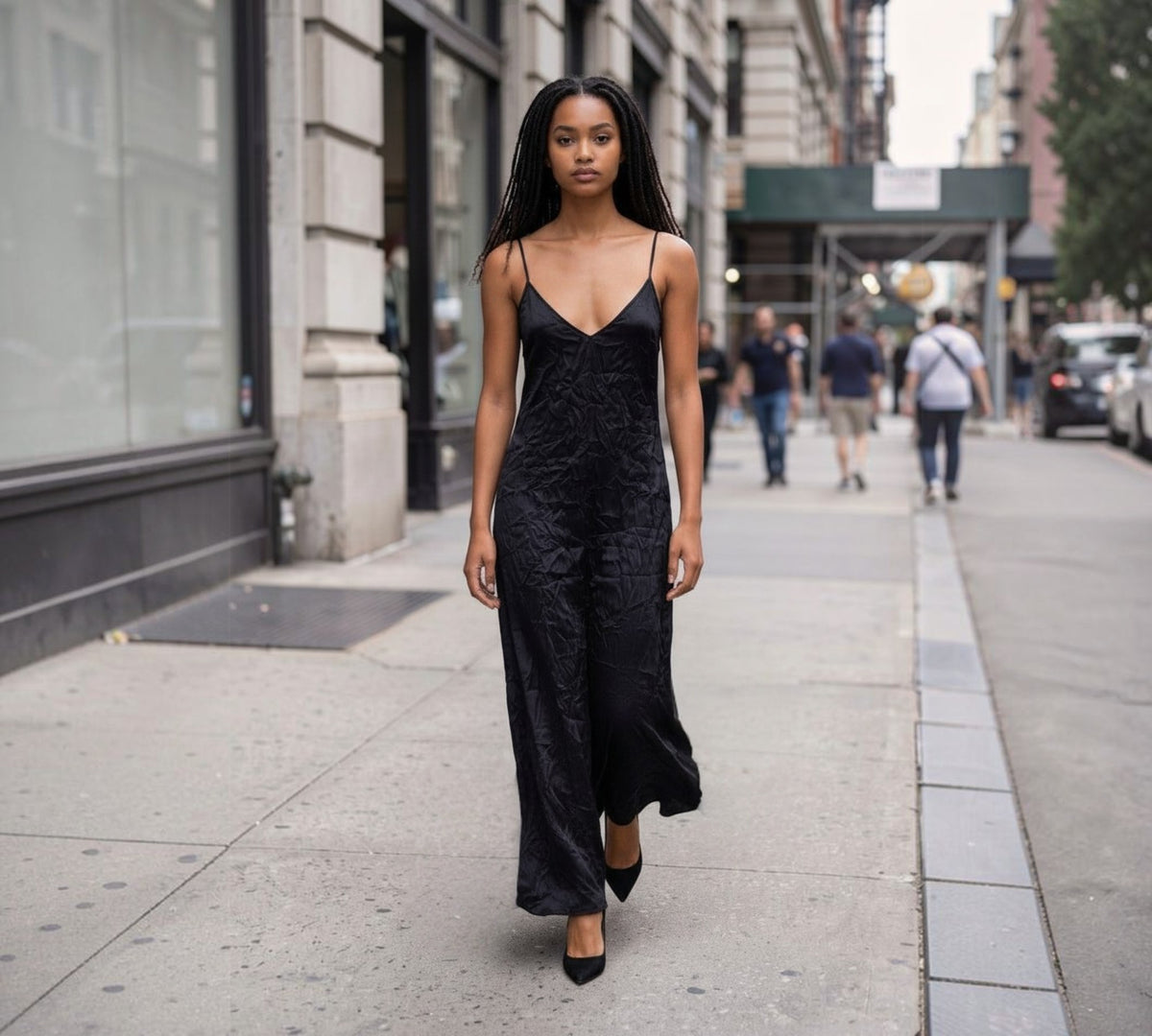 Black Crinkled Satin Slip Maxi Dress  Above the Crowd Boutique