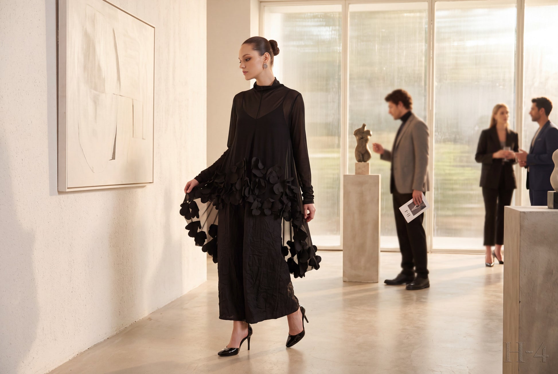 Black Avant-Garde Two-Piece Layered Dress Set with 3D Floral Appliqué - Above the Crowd Boutique