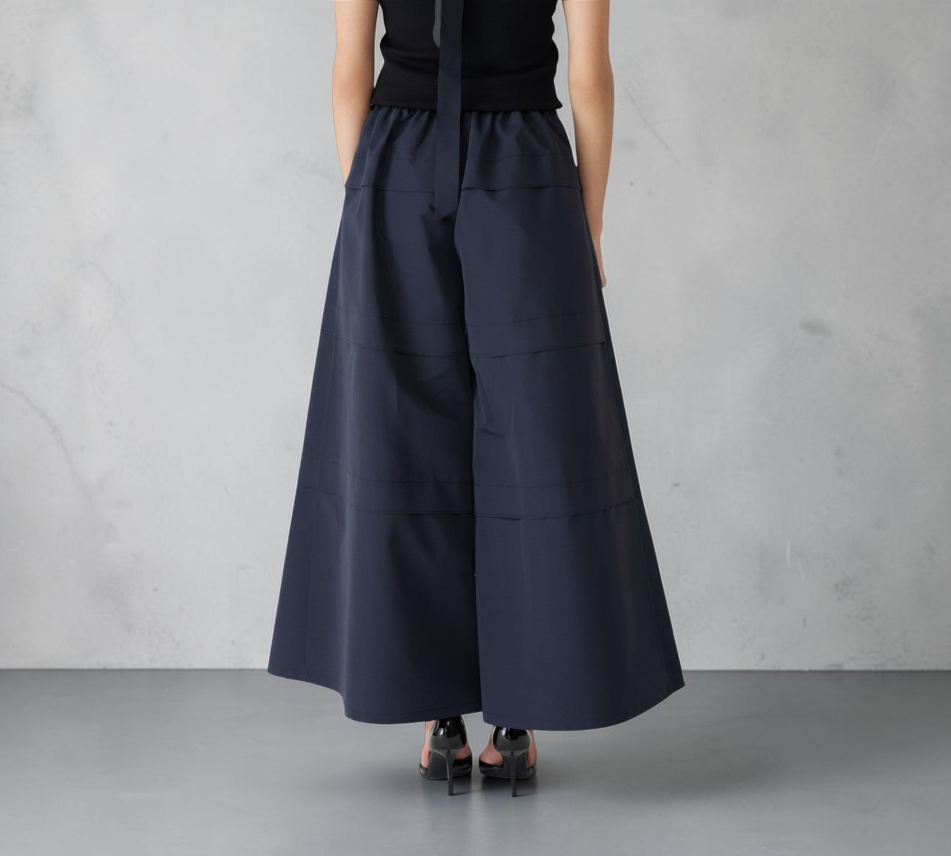 Navy Architectural Wide-Leg Pants with Layered Panel Detailing - Above the Crowd Boutique
