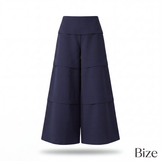 Navy Architectural Wide-Leg Pants with Layered Panel Detailing - Above the Crowd Boutique