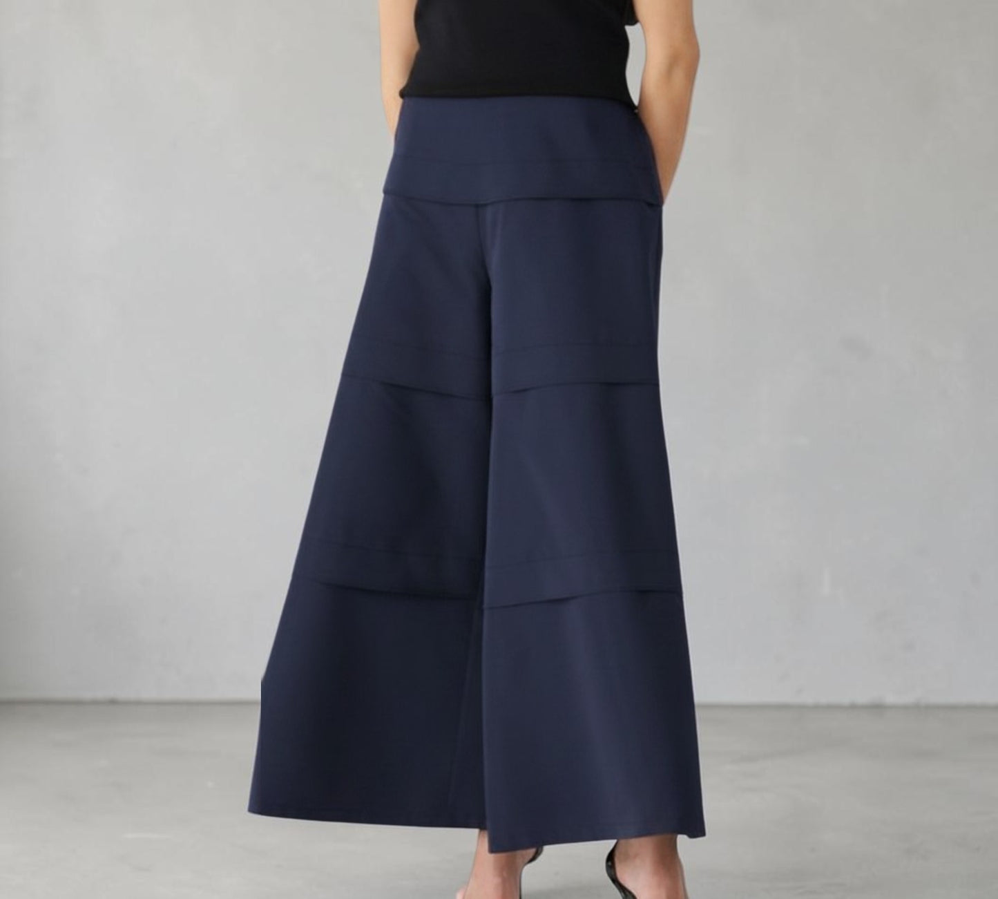 Navy Architectural Wide-Leg Pants with Layered Panel Detailing - Above the Crowd Boutique