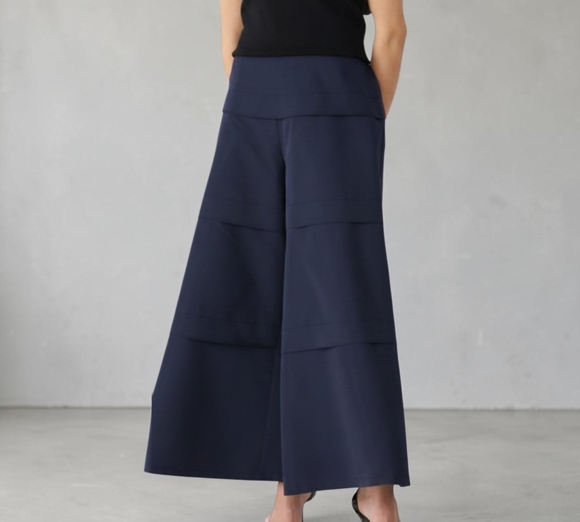 Navy Architectural Wide-Leg Pants with Layered Panel Detailing - Above the Crowd Boutique