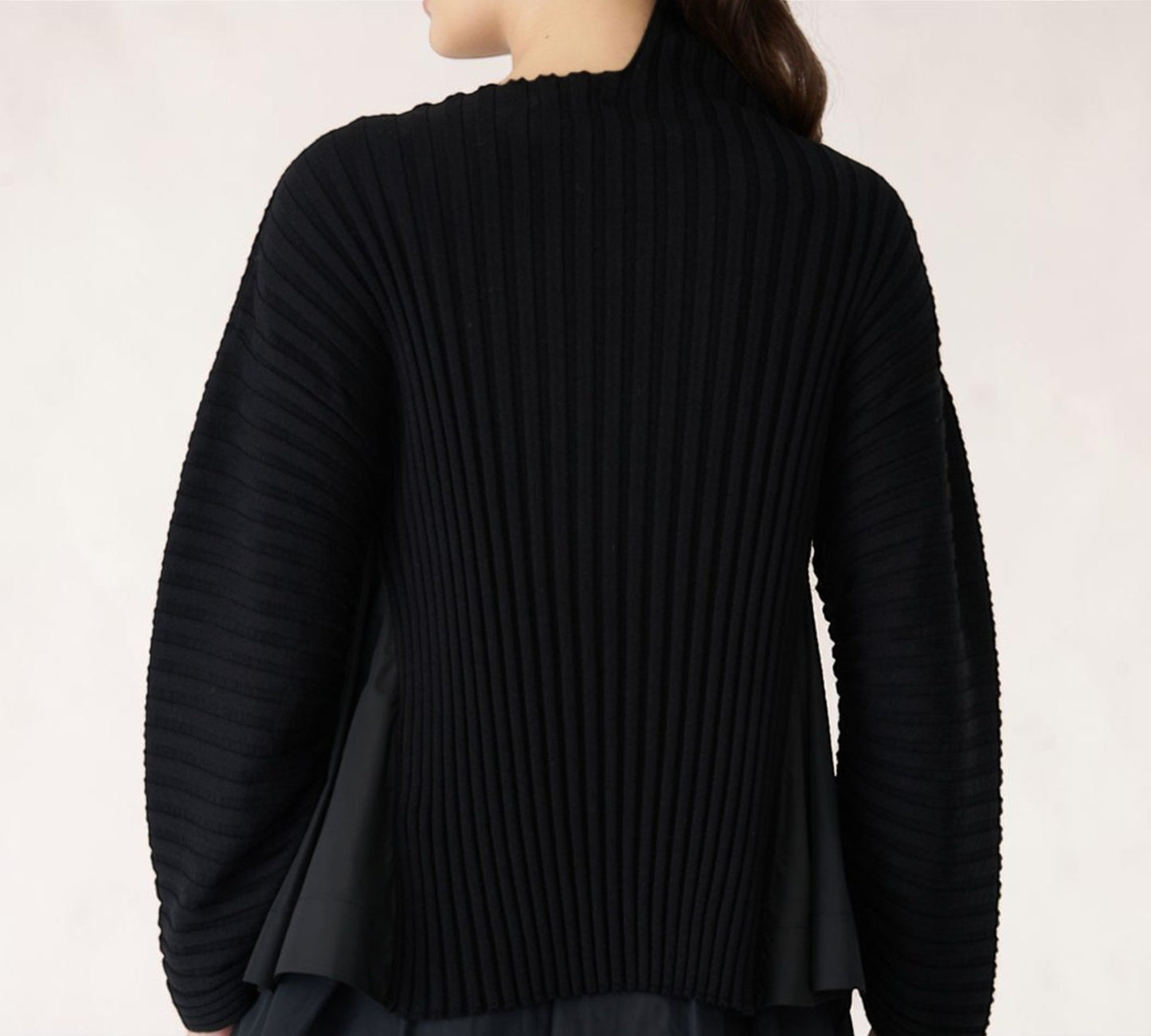 Black Ribbed Mixed-Media Statement Sweater with Textured Floral Appliqué - Above the Crowd Boutique