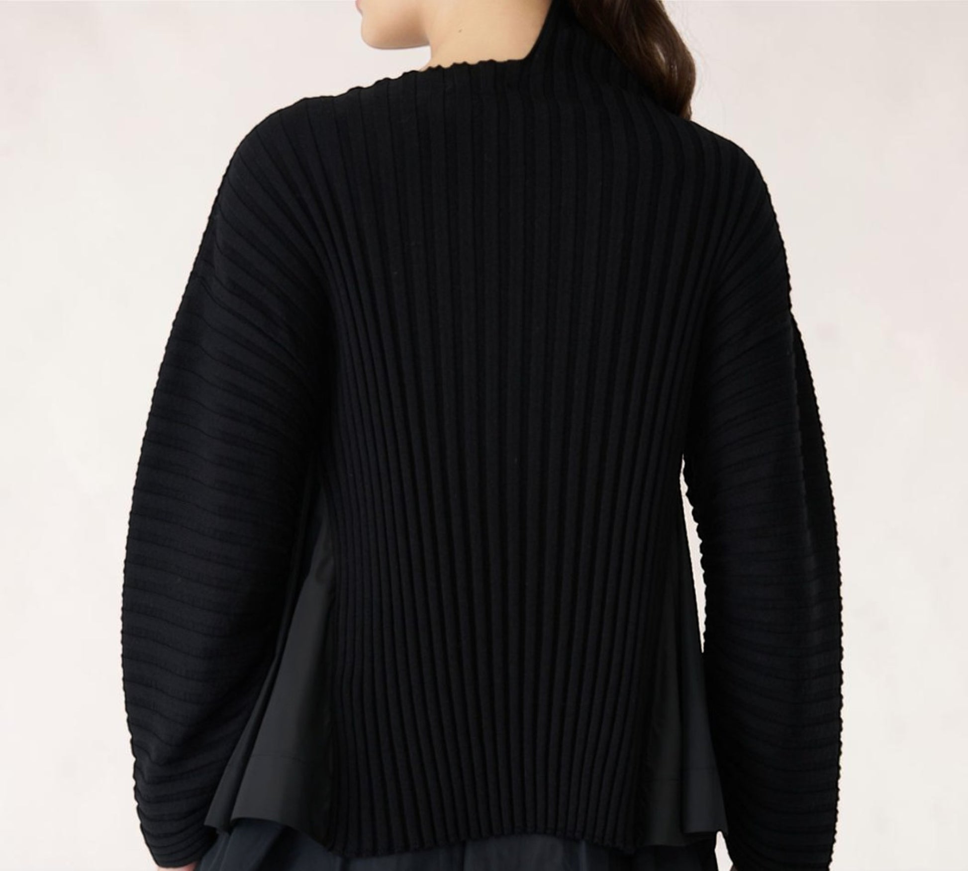 Black Ribbed Mixed-Media Statement Sweater with Textured Floral Appliqué - Above the Crowd Boutique
