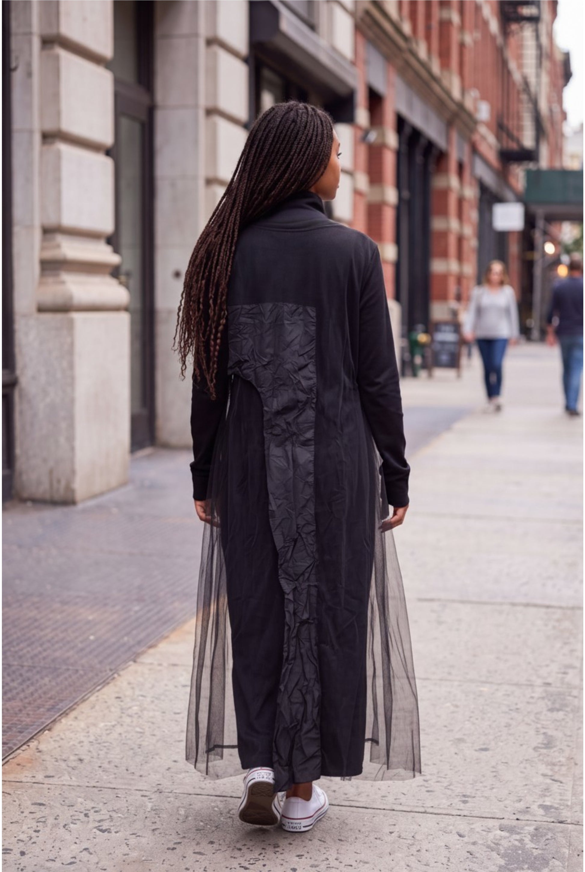 Black Two-Layer Crinkle & Sheer Tulle Maxi Dress - Above the Crowd Boutique