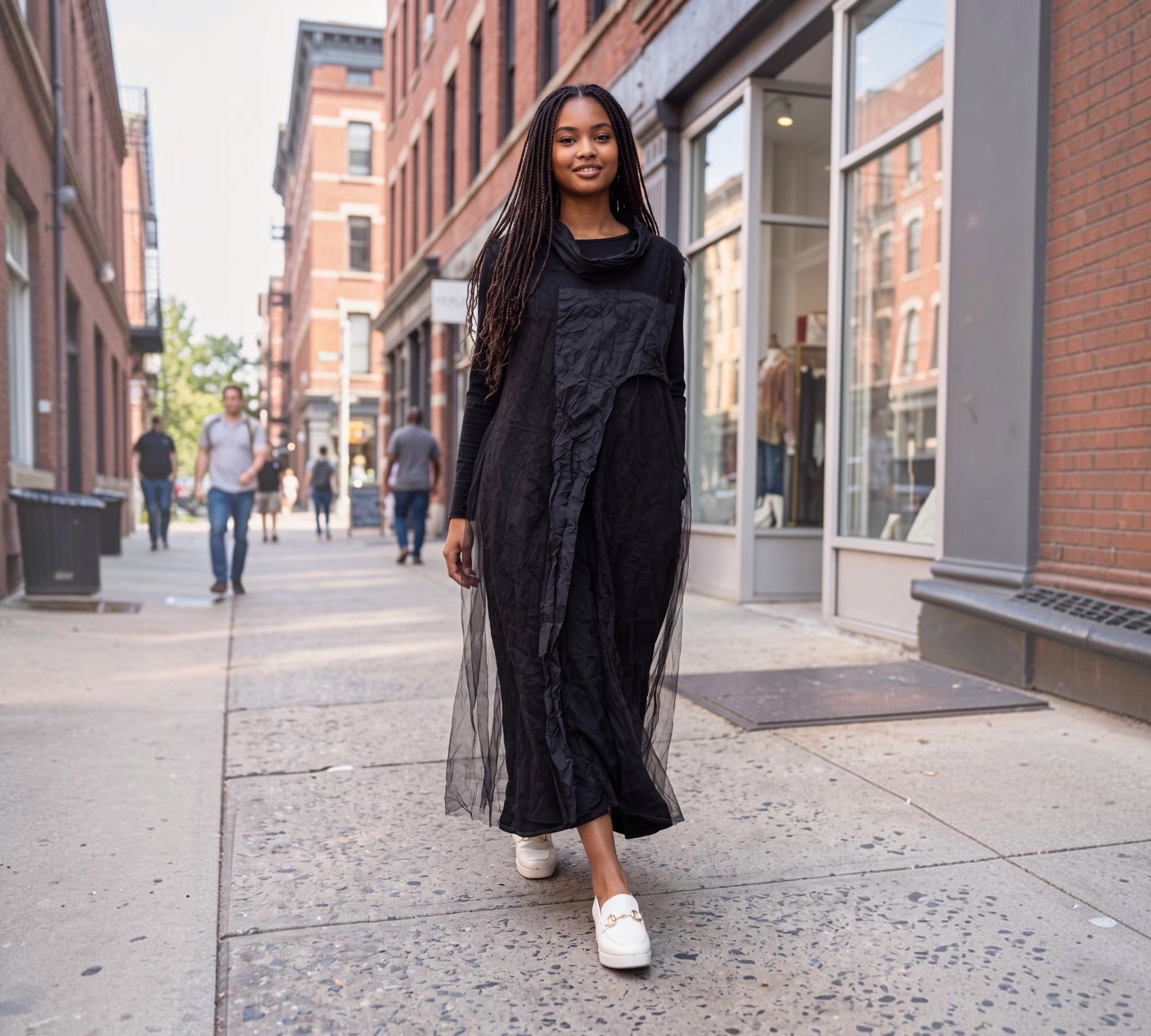 Black Two-Layer Crinkle & Sheer Tulle Maxi Dress - Above the Crowd Boutique