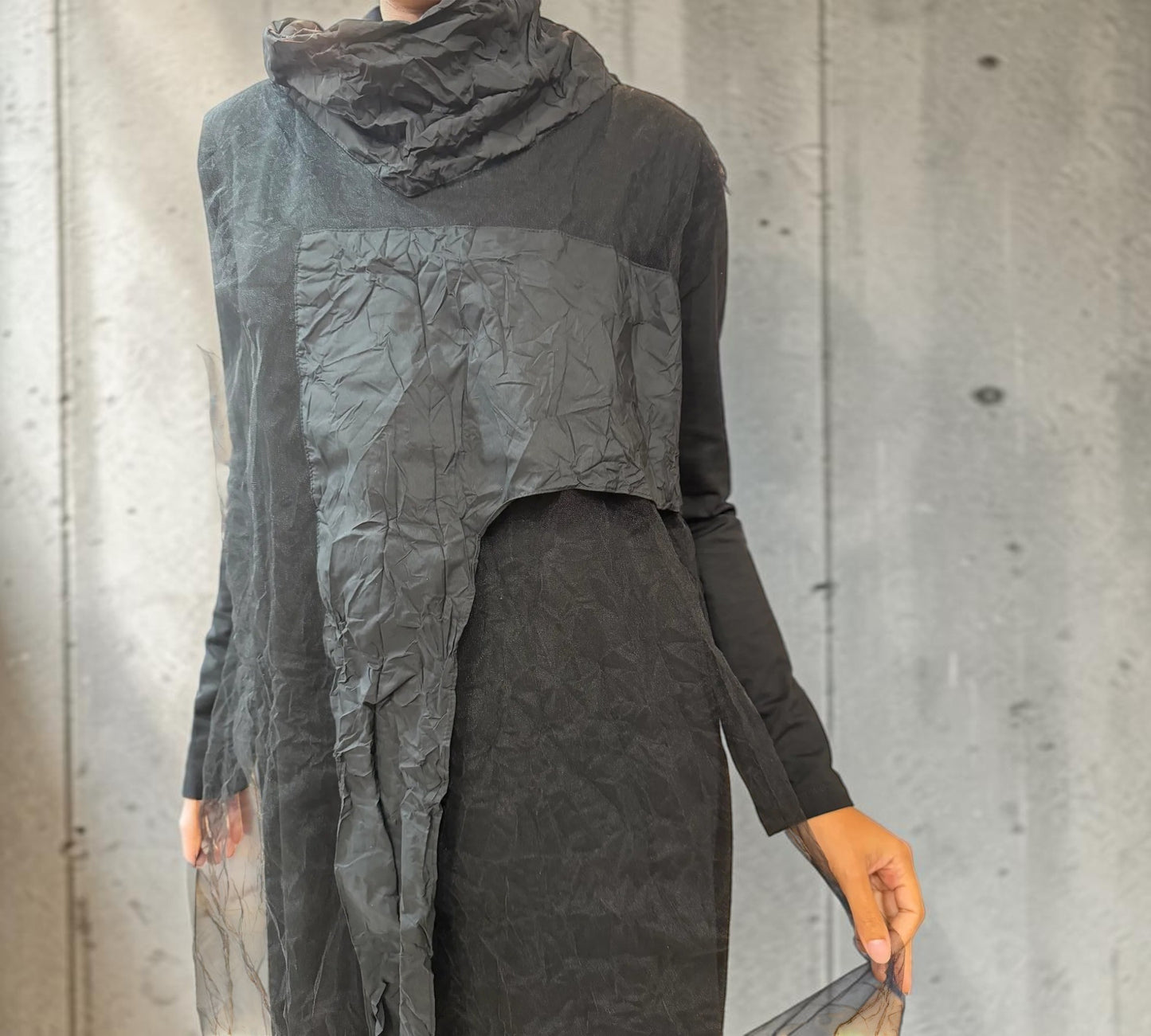 Black Two-Layer Crinkle & Sheer Tulle Maxi Dress - Above the Crowd Boutique