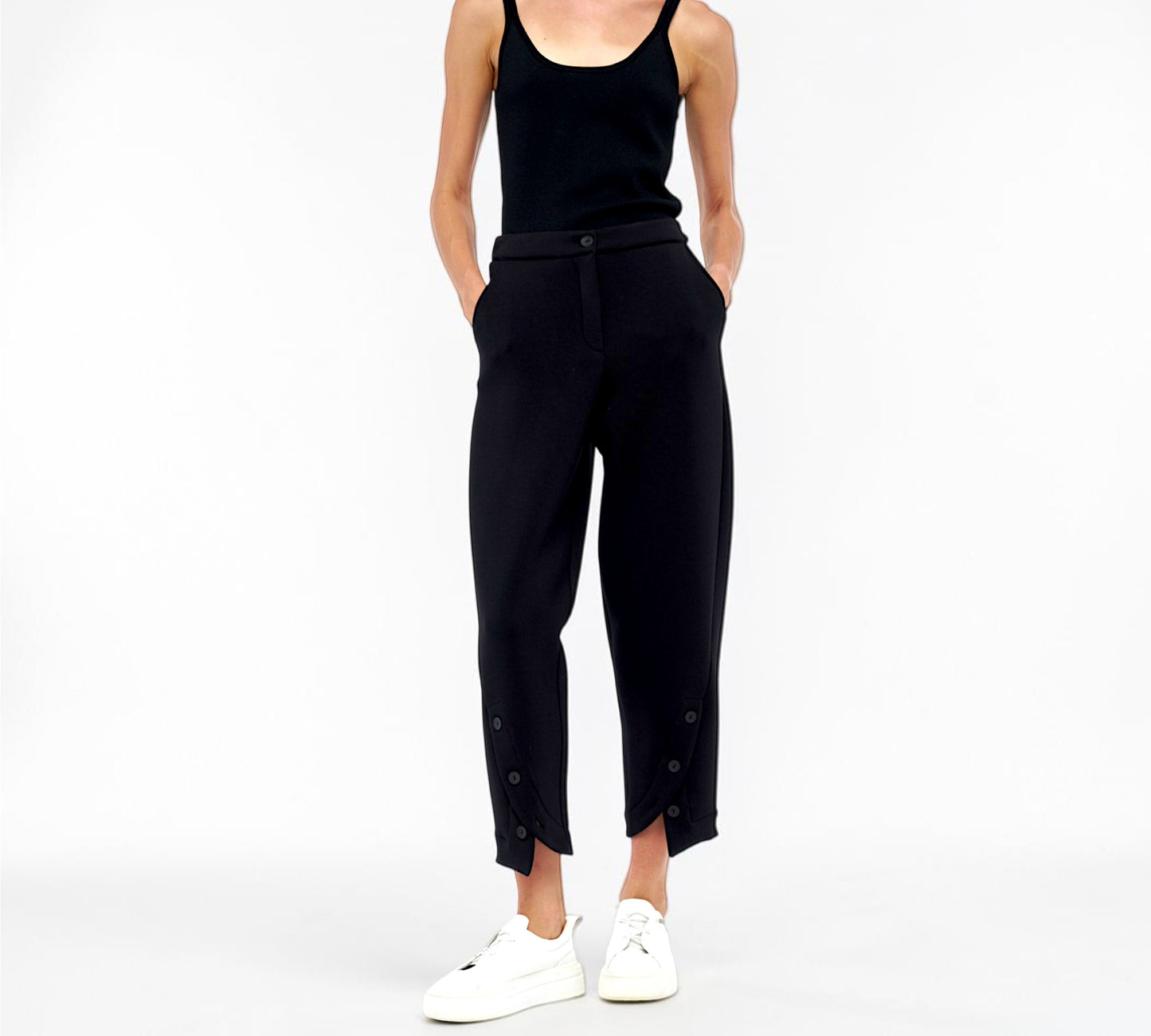 Black Button-Hem Tapered Ankle Pants - Above the Crowd Boutique