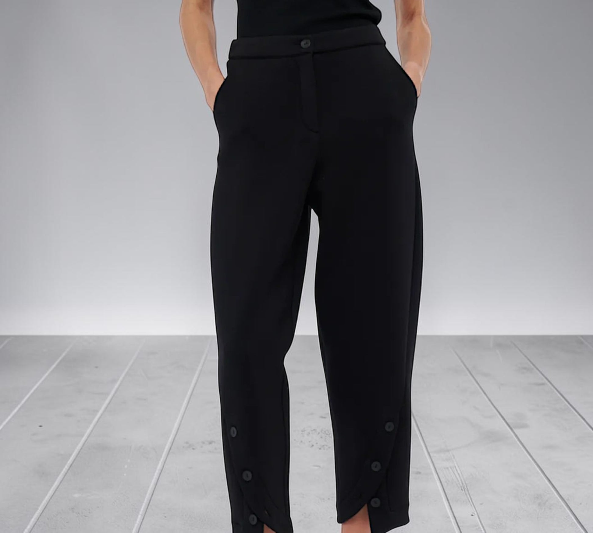 Black Button-Hem Tapered Ankle Pants - Above the Crowd Boutique