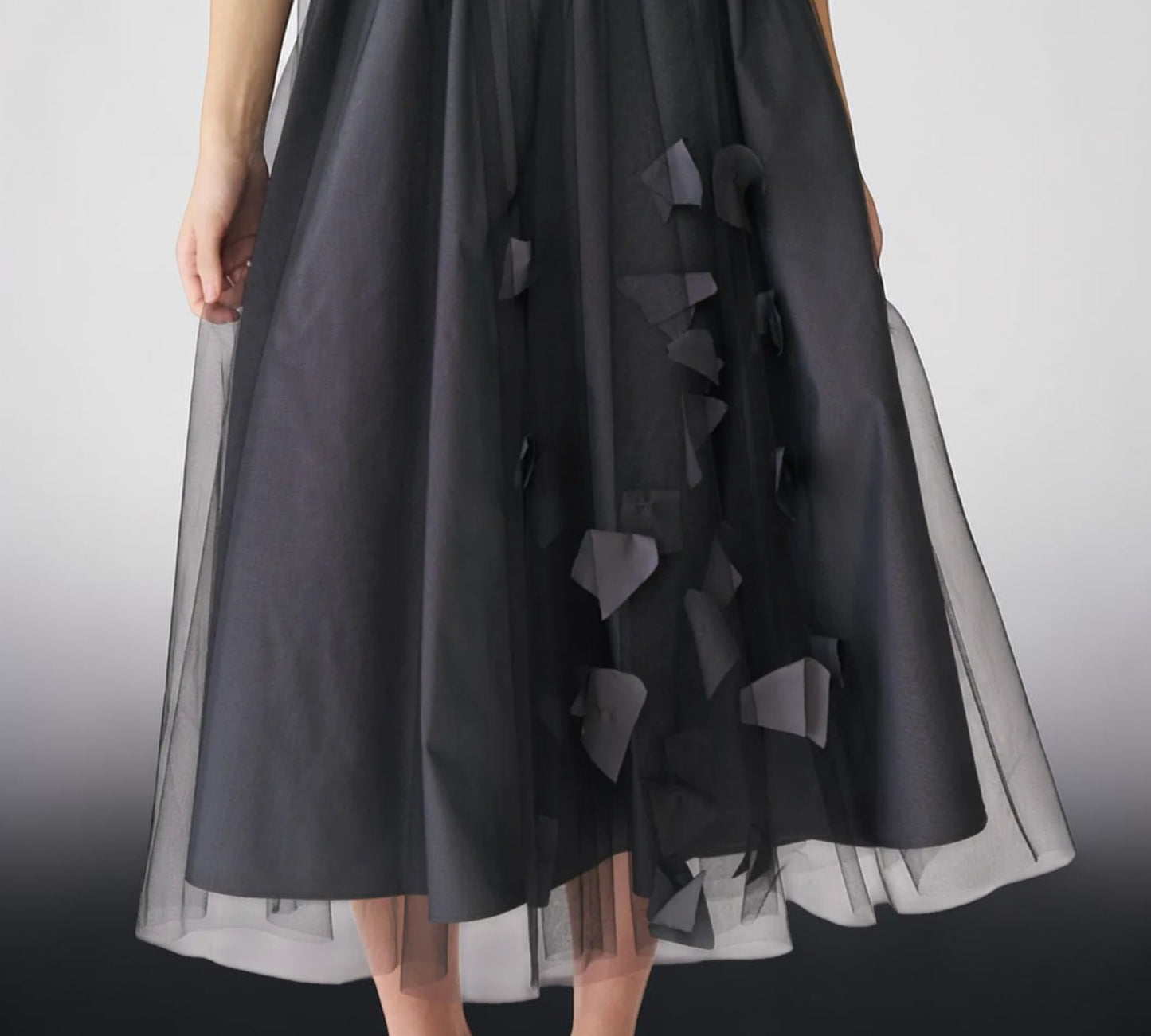 Layered Tulle Midi Skirt with 3D Petal Appliqué - Above the Crowd Boutique