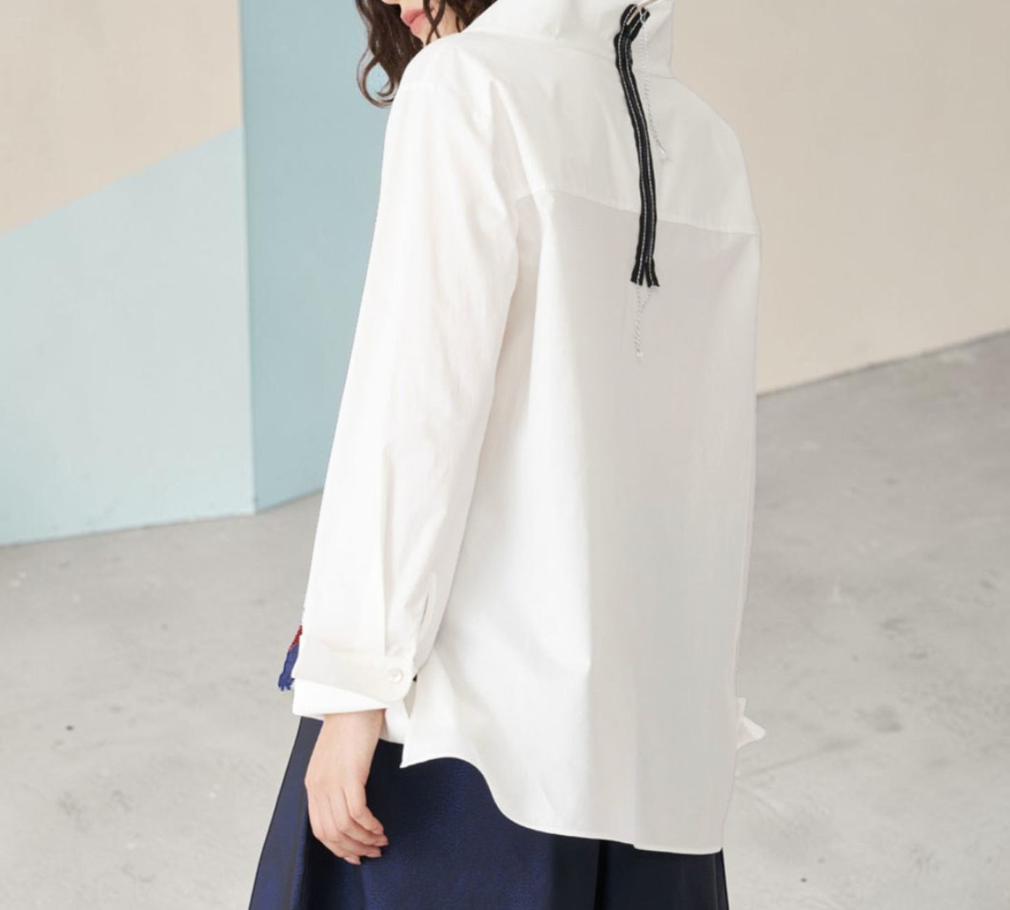 White Abstract Pleated Appliqué Statement Blouse - Above the Crowd Boutique