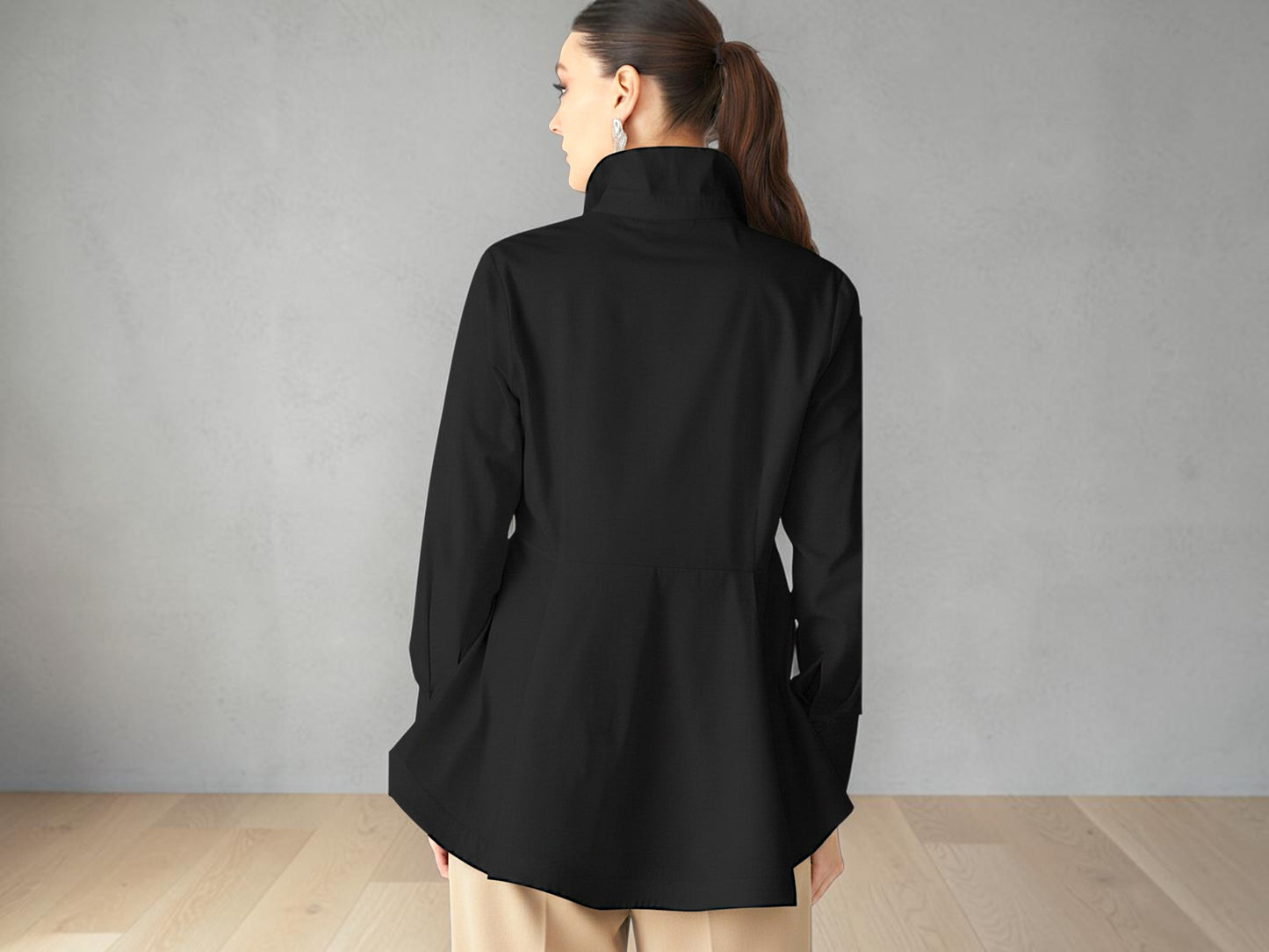 Black Sculptural High-Low Peplum Button-Down Shirt - Above the Crowd Boutique 