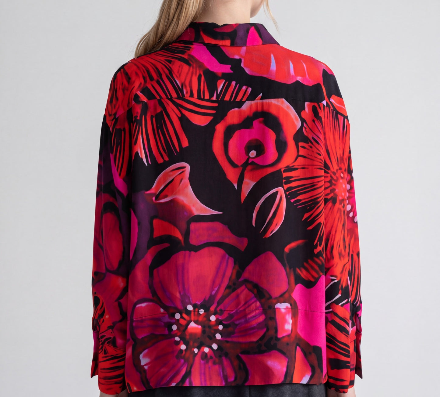 Black & Red Oversized Floral Button-Down Shirt - Above the Crowd Boutique