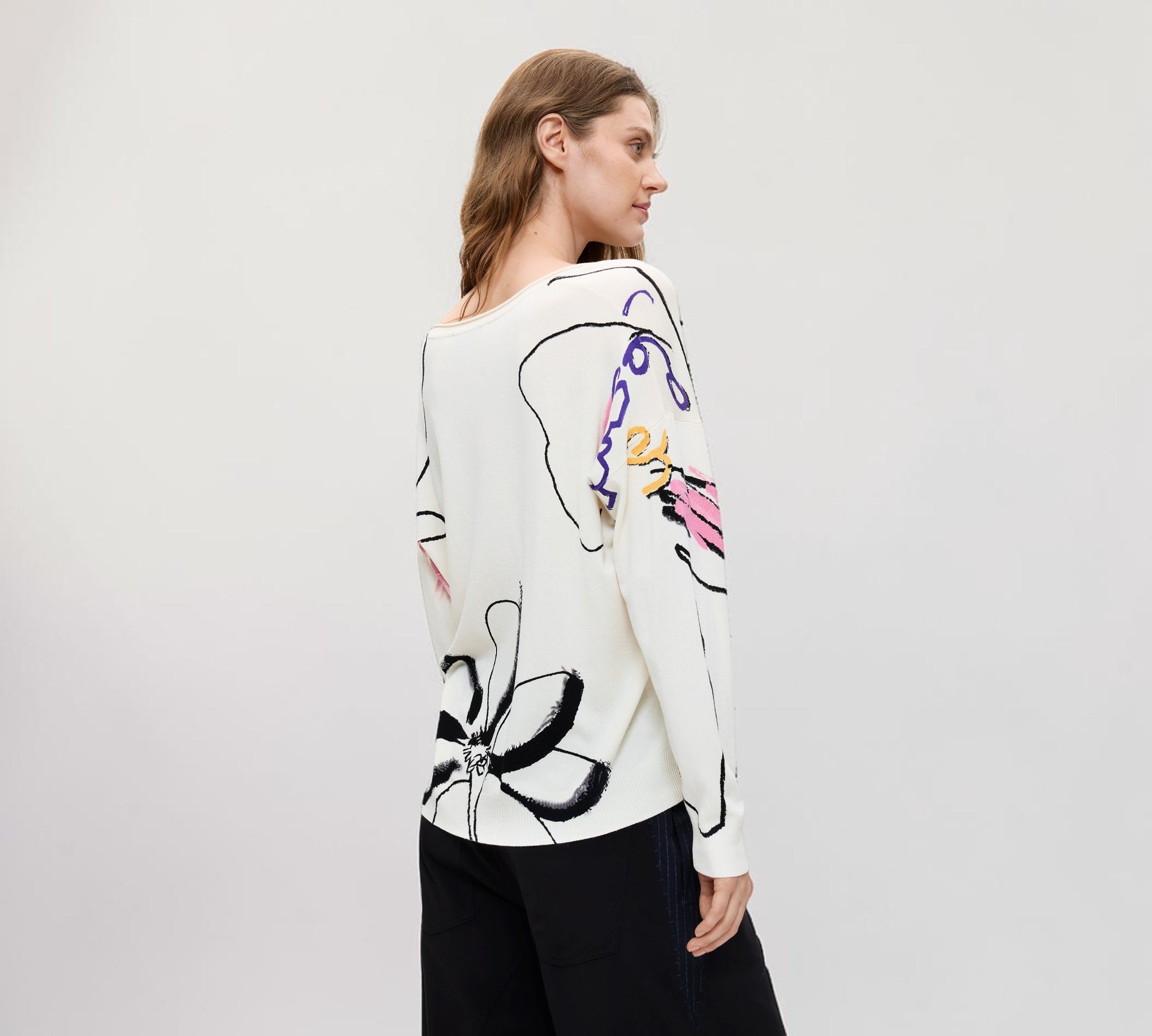 Abstract Floral V-Neck Knit Sweater - Above the Crowd Boutique