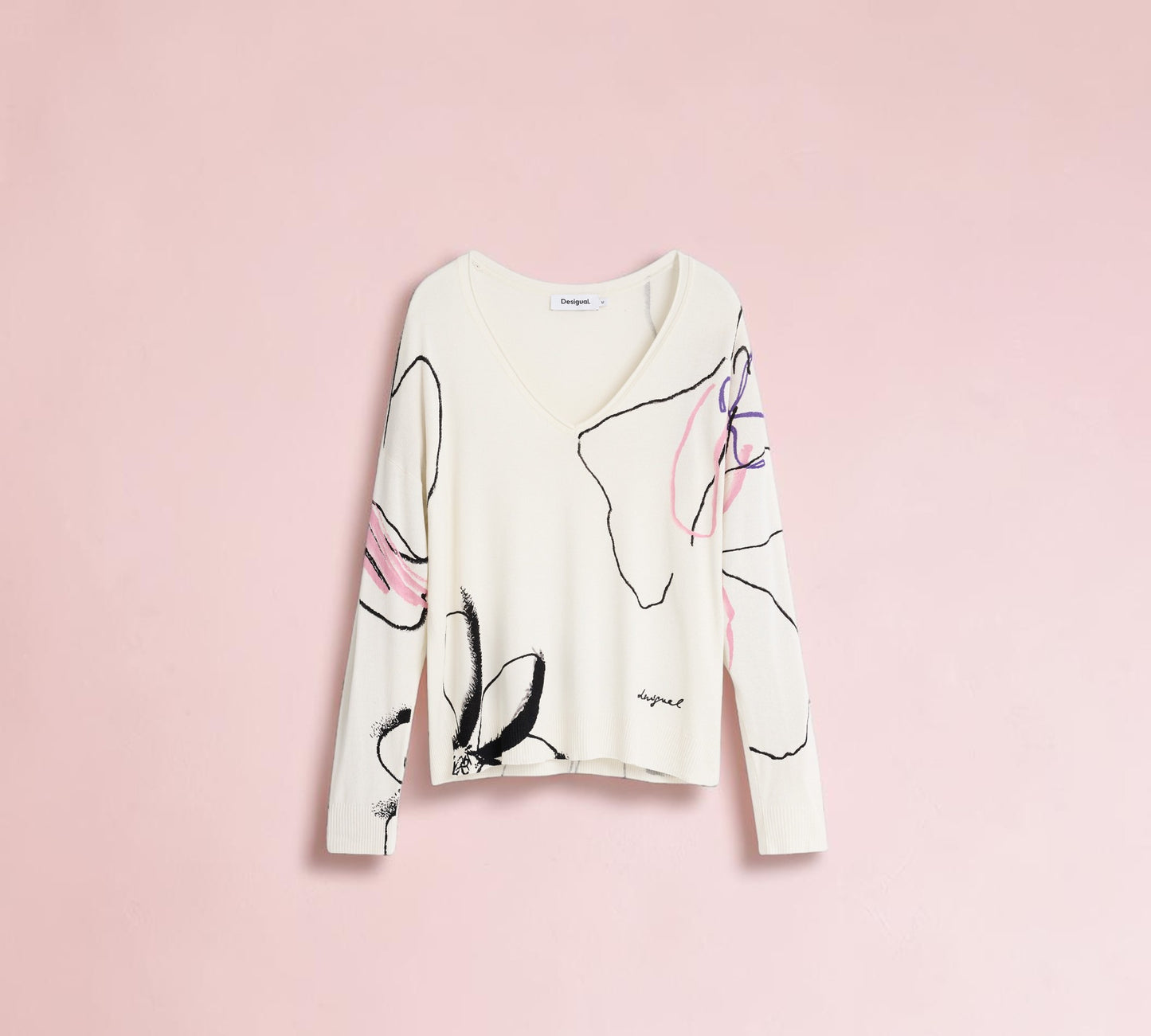 Abstract Floral V-Neck Knit Sweater - Above the Crowd Boutique