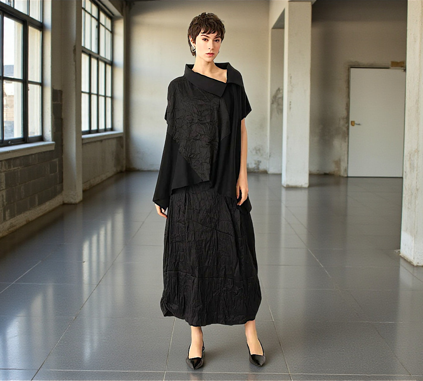 Bize Asymmetric Crinkle Blouse - Above the Crowd Boutique