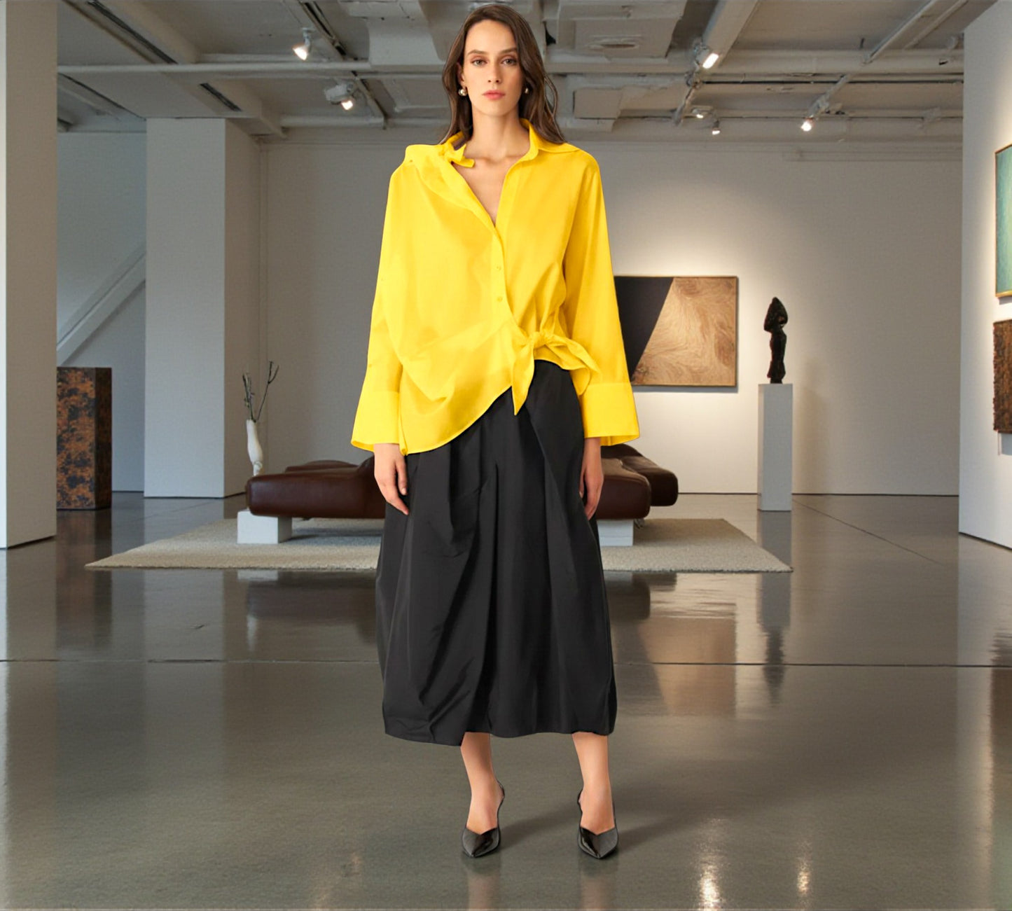 Bize Statement Yellow Blouse with Open Sleeve Detail & Side Tie - Above the Crowd Boutique