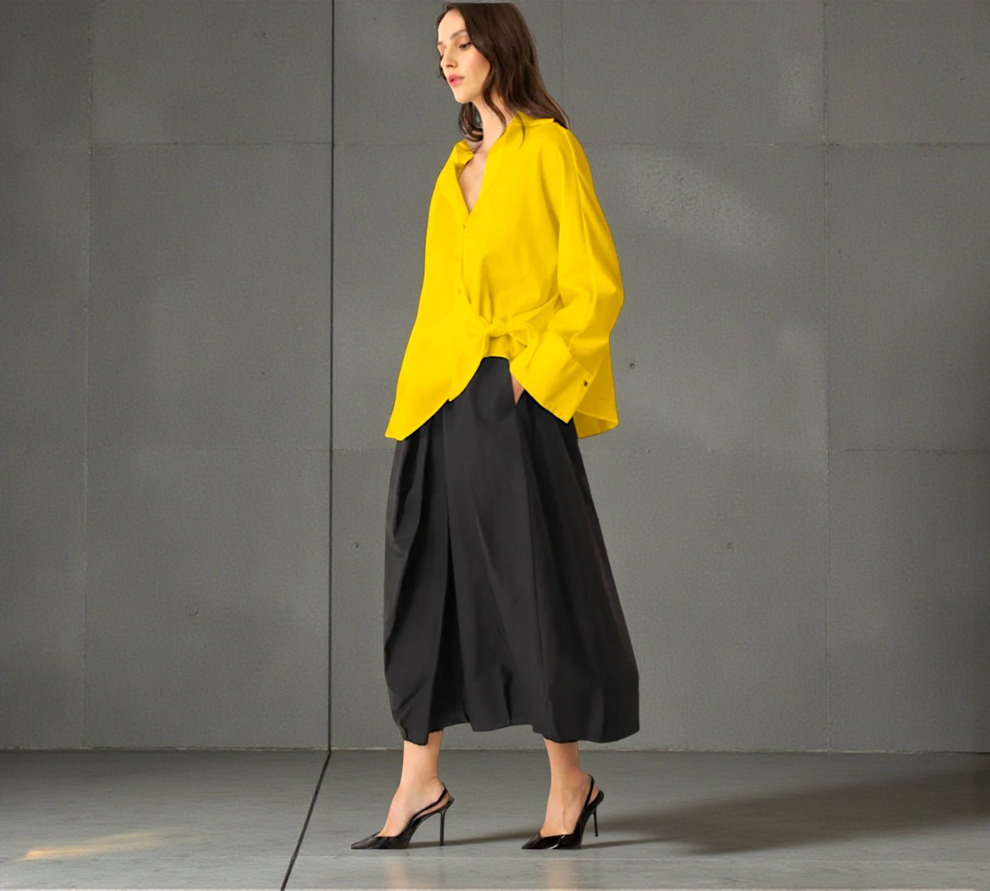 Bize Statement Yellow Blouse with Open Sleeve Detail & Side Tie - Above the Crowd Boutique
